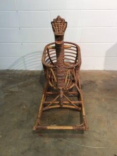 Vintage Boho Bamboo and Wicker Rocker Toy / Bassinet, Midcentury