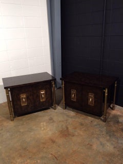 Pair of Large Burl and Brass Side Tables by Mastercraft-Hollywood Regency