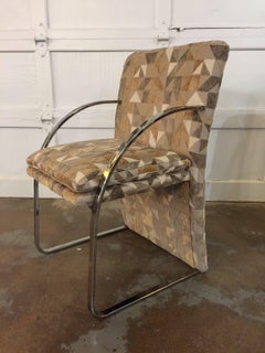 Mid-Century Modern Chrome Glam Dining Chairs Geometric Pop Art Style Upholstery