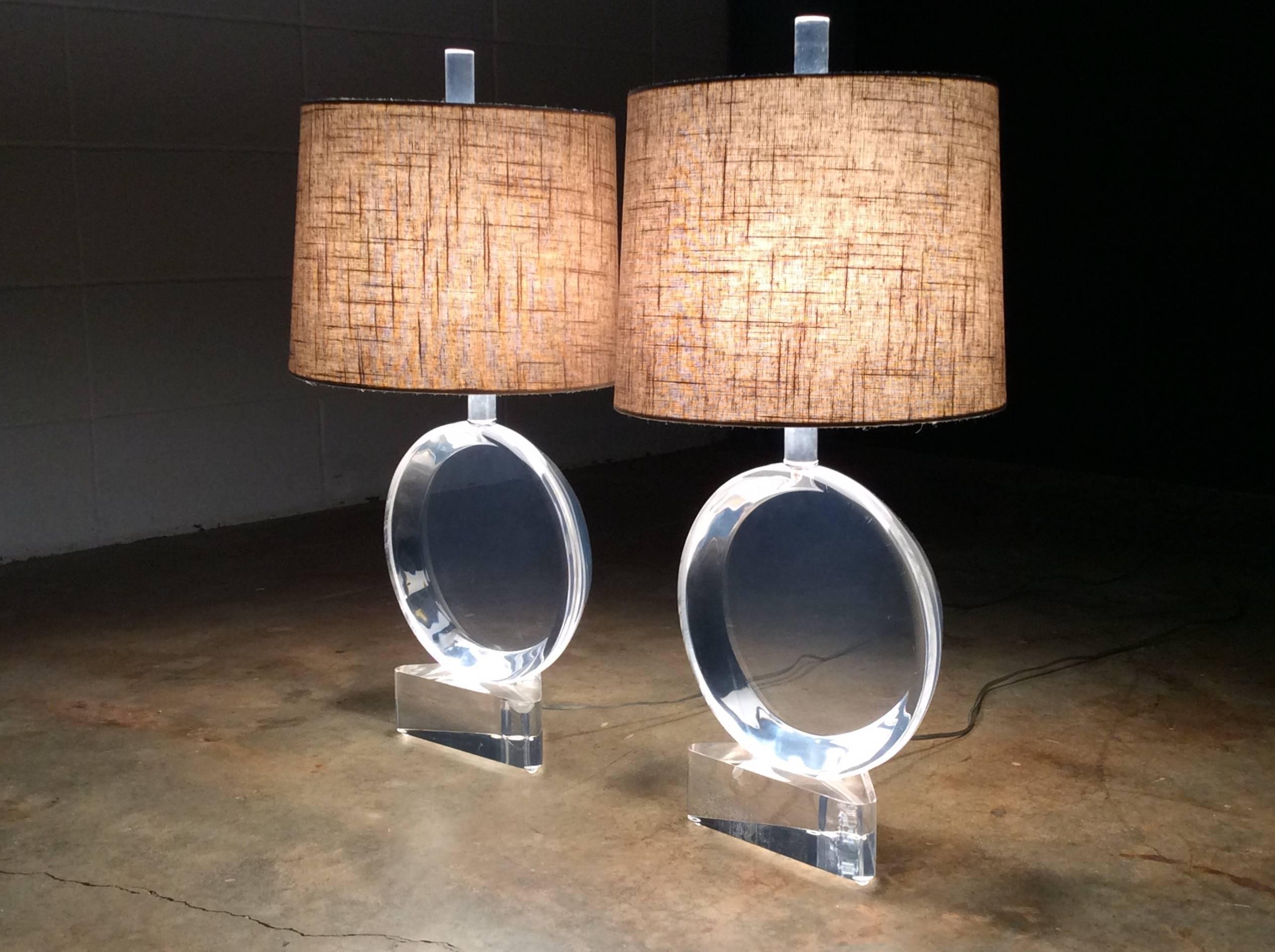 Late 20th Century Pair of 1980s Sculpted Lucite Lamps Signed by Van Teal / Shipping Included