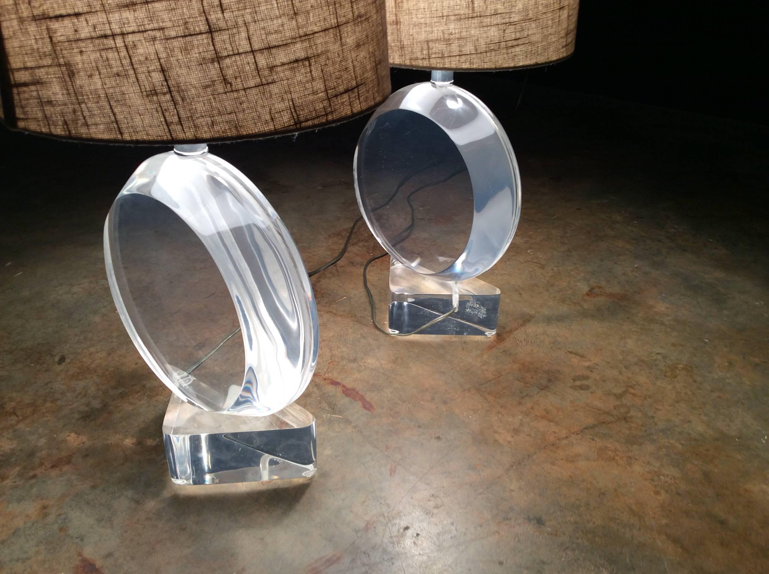 American Pair of 1980s Sculpted Lucite Lamps Signed by Van Teal / Shipping Included