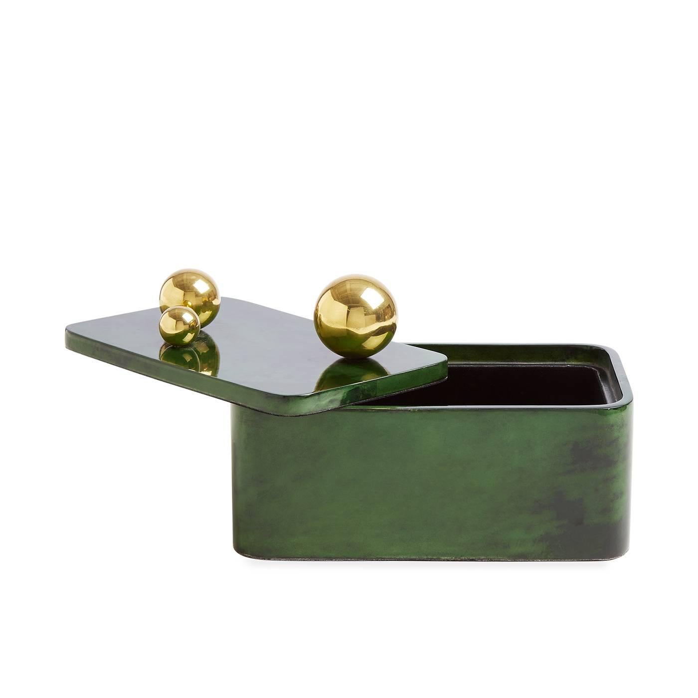 Brass Trocadero Lacquered Goatskin Box in Jade