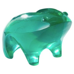 Vintage Giant Frog Sculpture in Green Lucite  