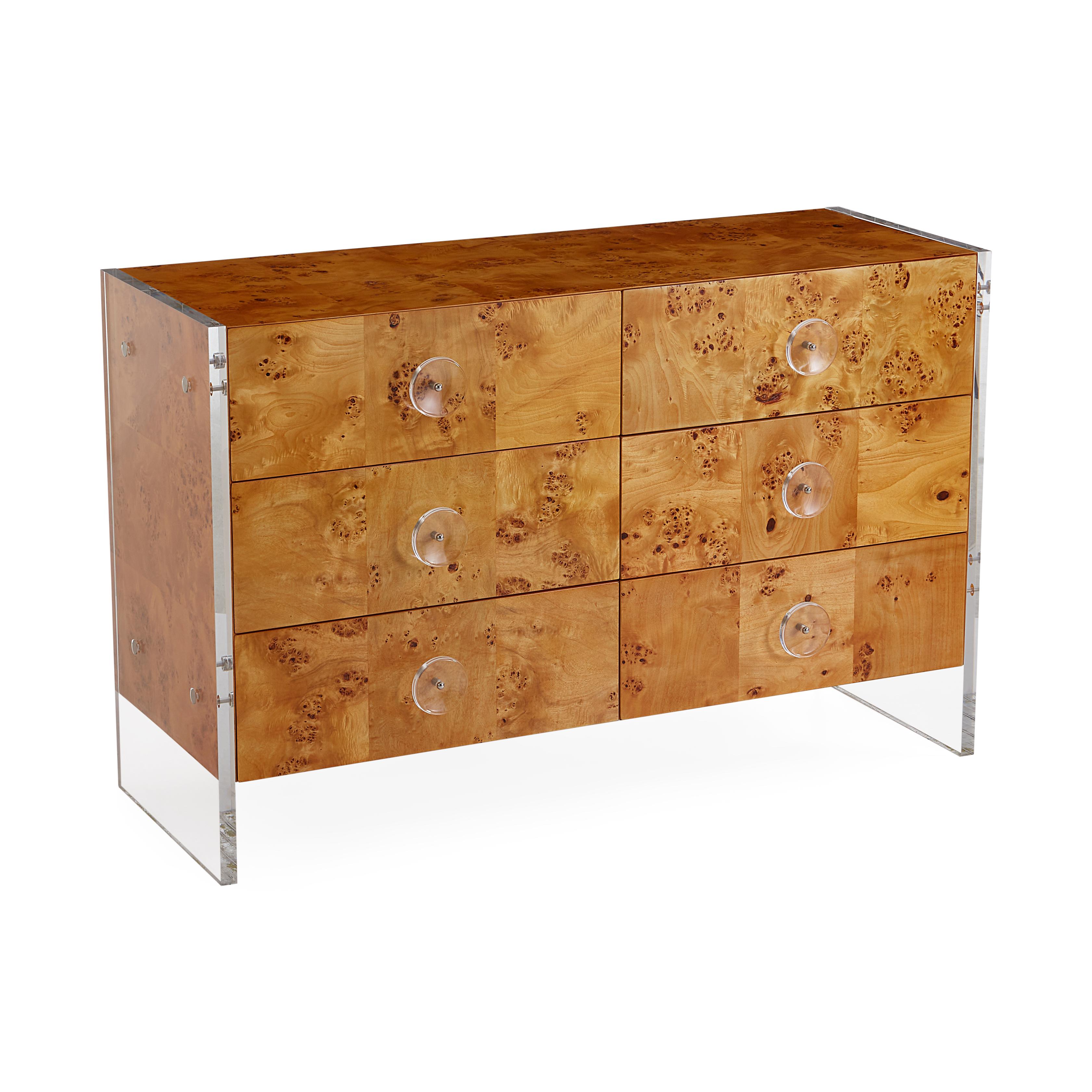 Contemporary Bond Burled Wood Six-Drawer Dresser