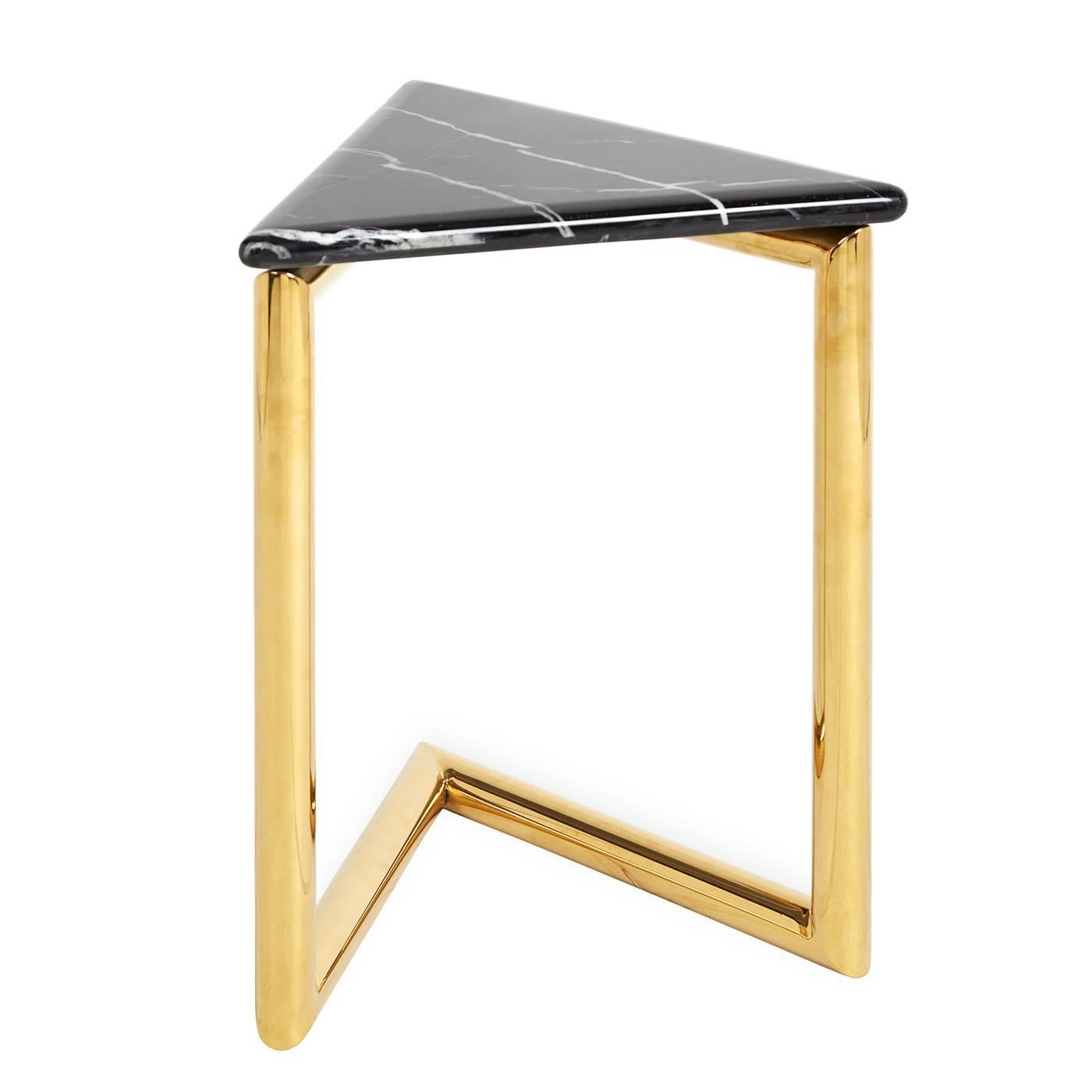 Modern Ultra Triangle Brass and Marble Accent Table