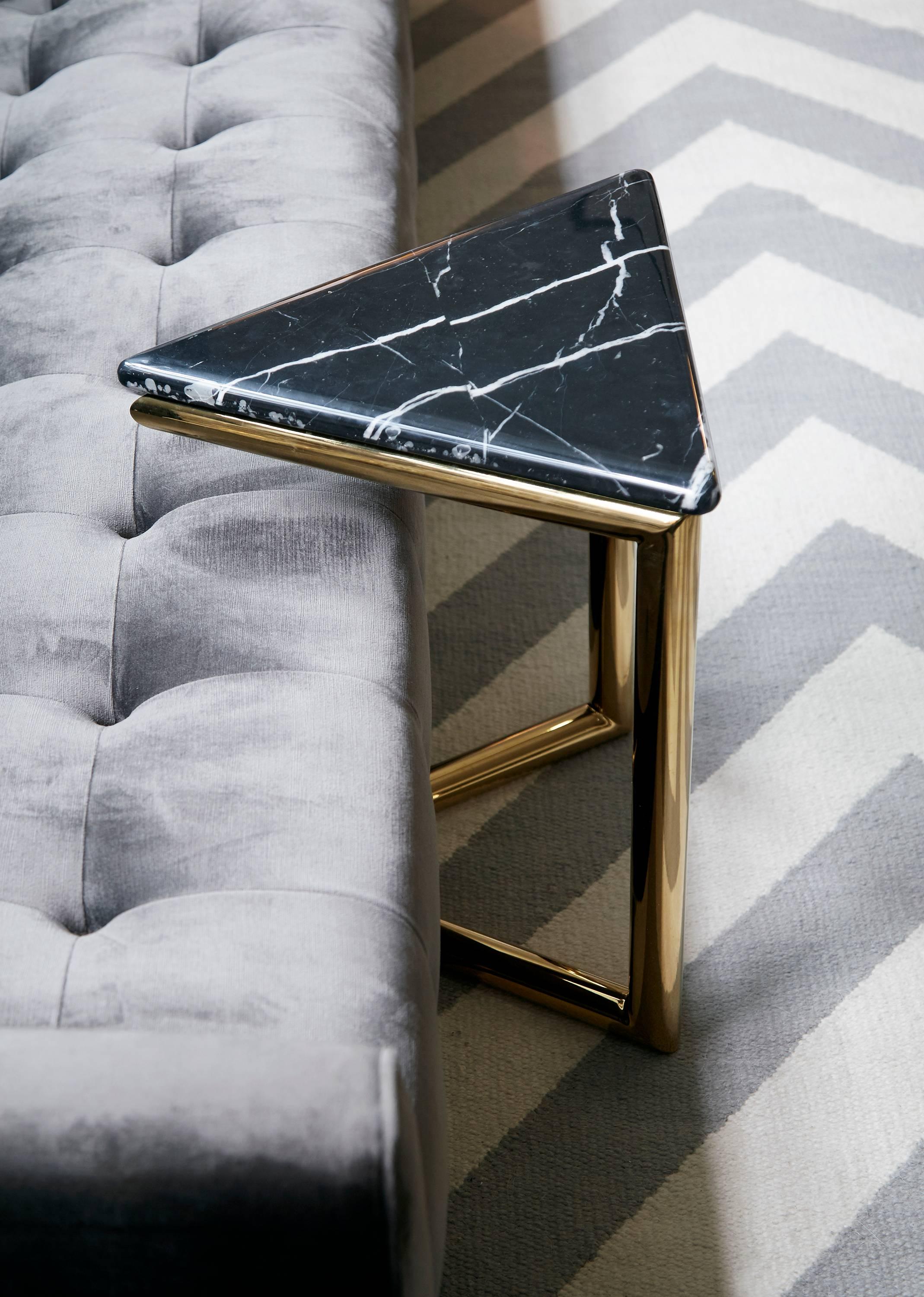 American Ultra Triangle Brass and Marble Accent Table