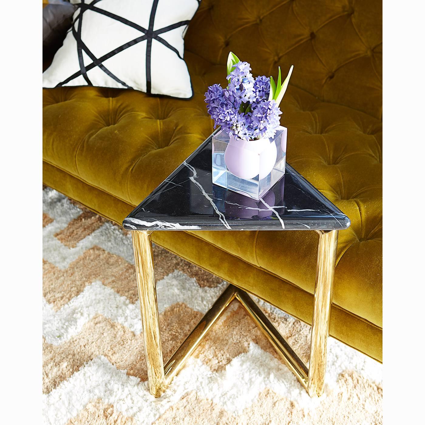 Polished Ultra Triangle Brass and Marble Accent Table