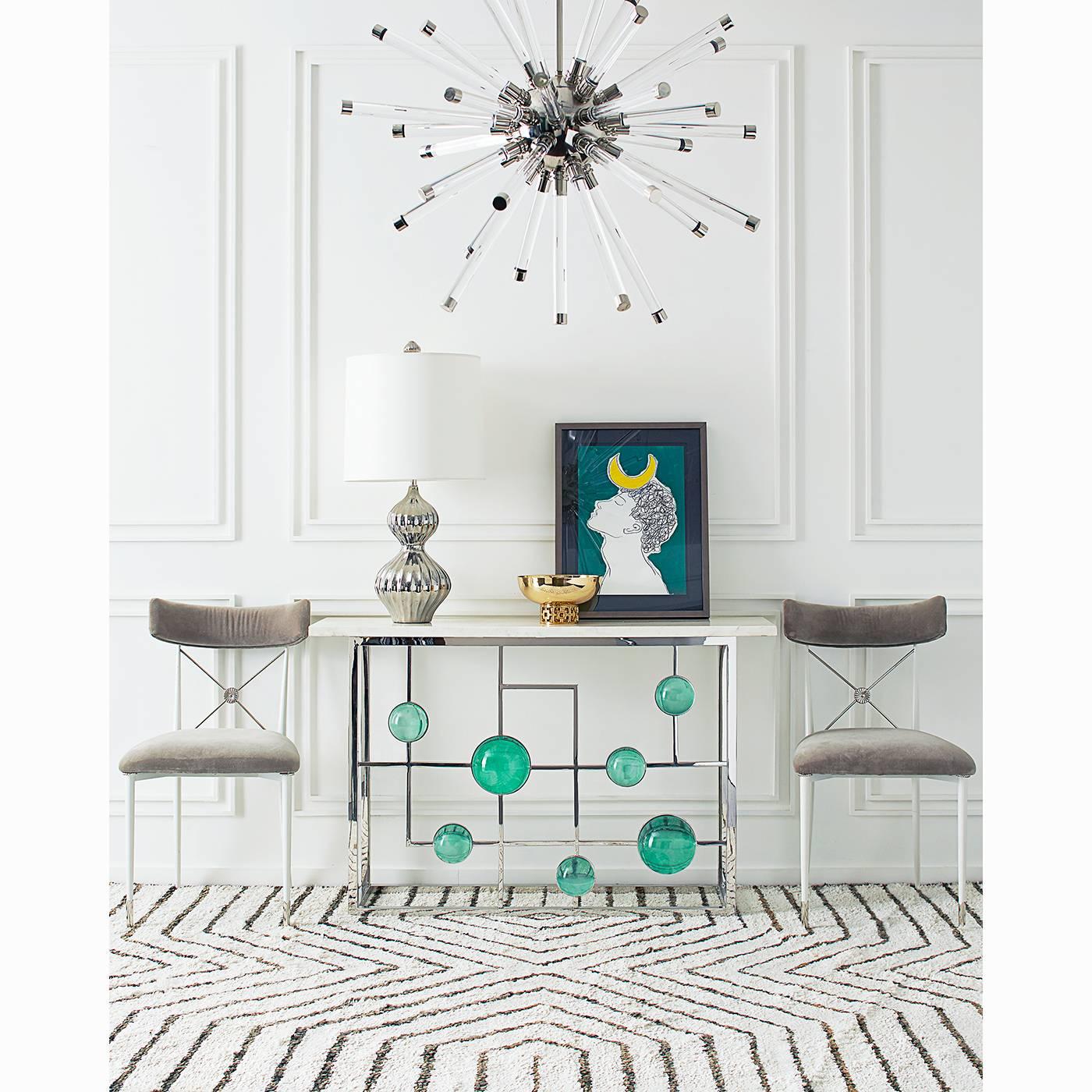 American Globo Lucite and Nickel Fretwork Console For Sale