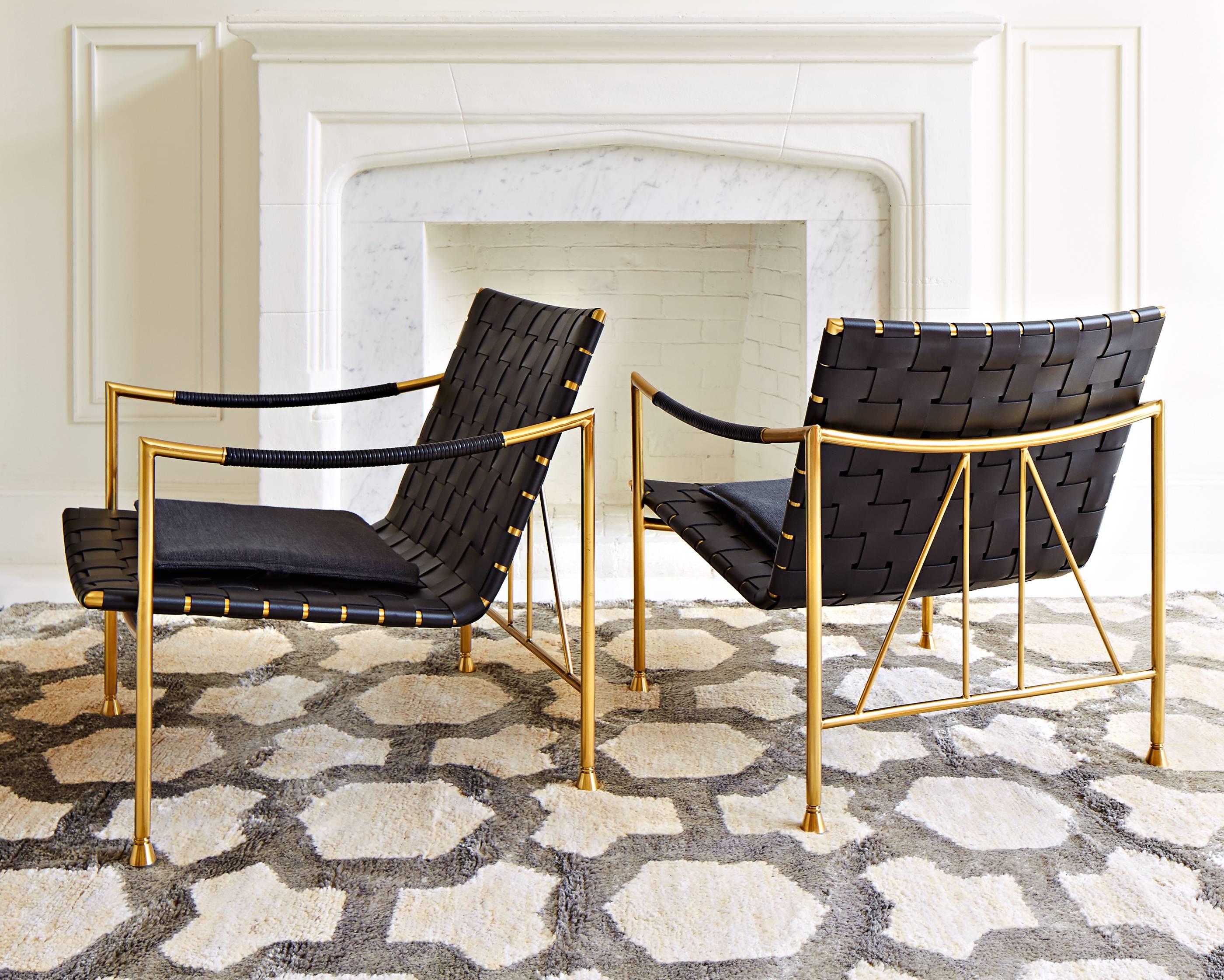 American Thebes Leather and Brass Lounge Chair