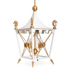 Rider Brass Pagoda Pendant Light in White