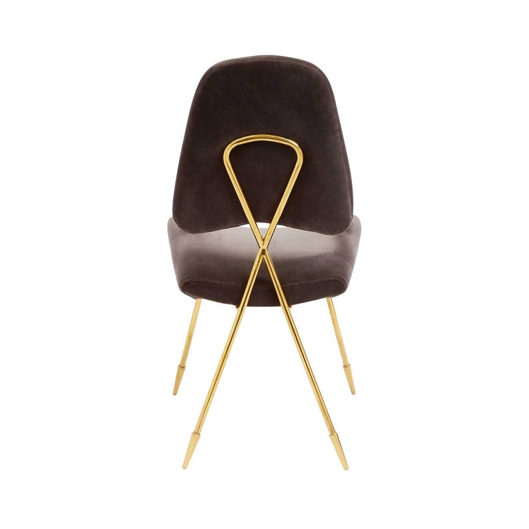 American Maxime Velvet and Brass Dining Chair For Sale