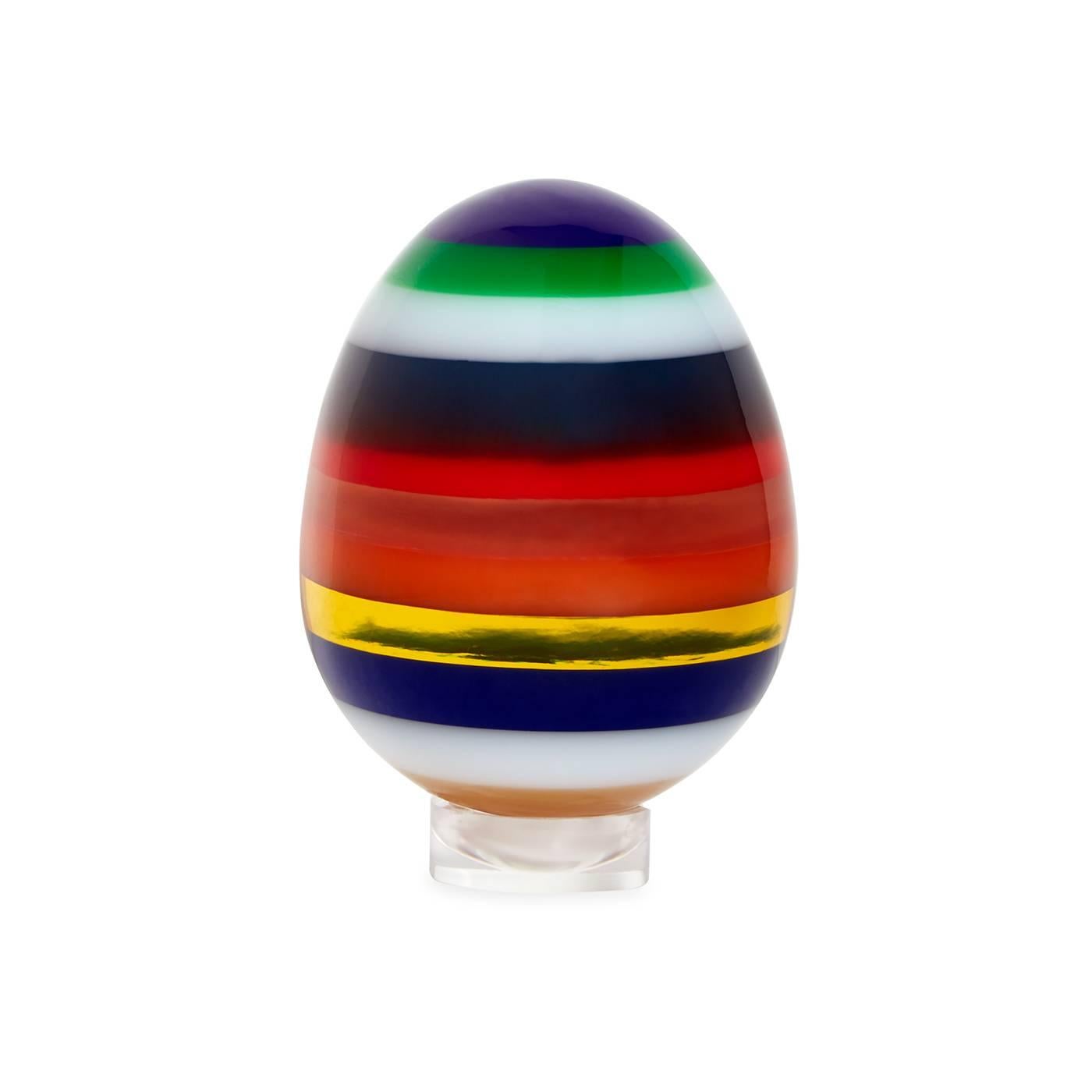 Op Art Orb. The ostrich egg on a stand has been a decorator staple since ostriches were invented, and our stacked Lucite eggs give the Classic motif a modern and trippy upgrade. 

For years JA has been tinkering with the idea of making layered