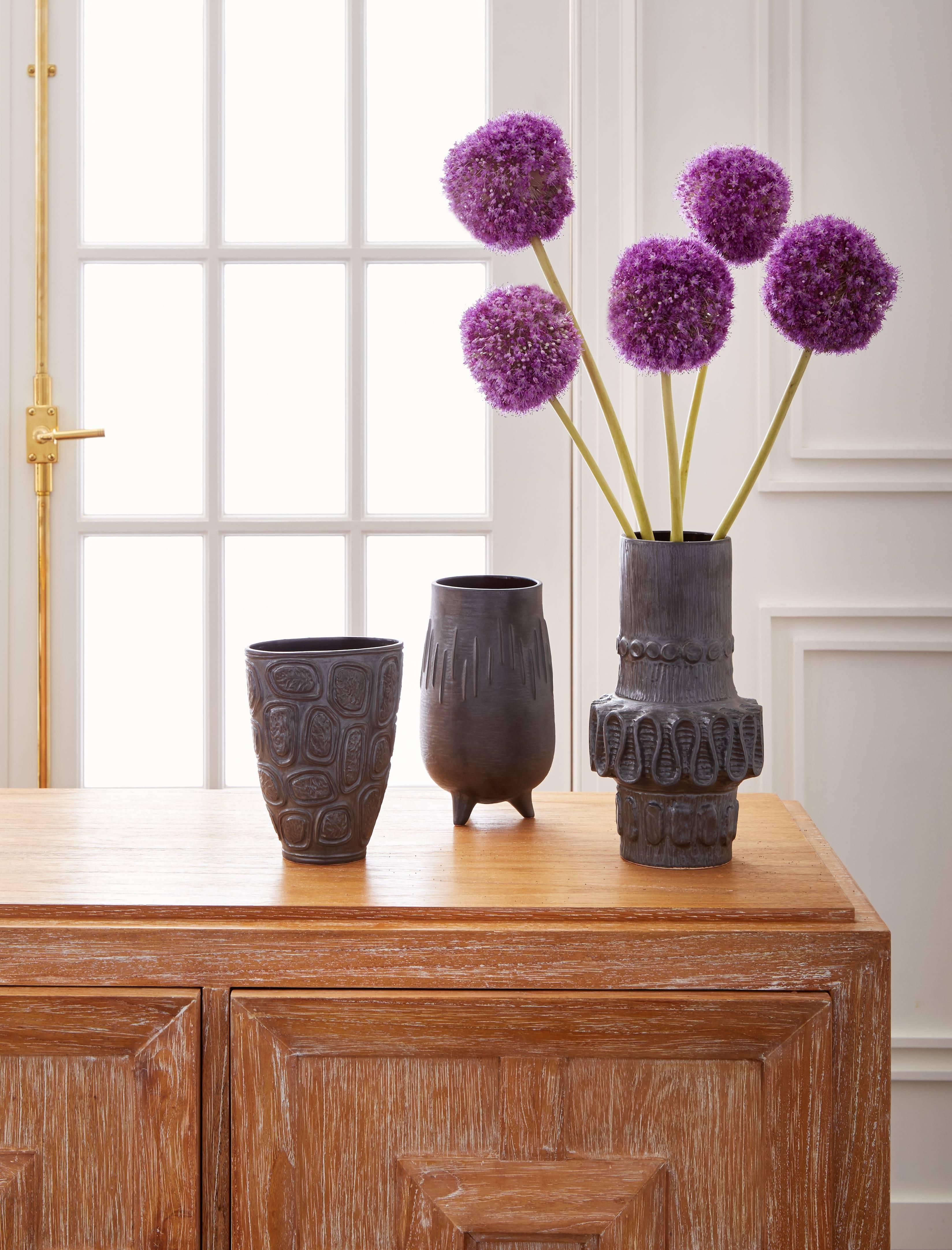 American Brutalist Stoneware Cuff Vase
