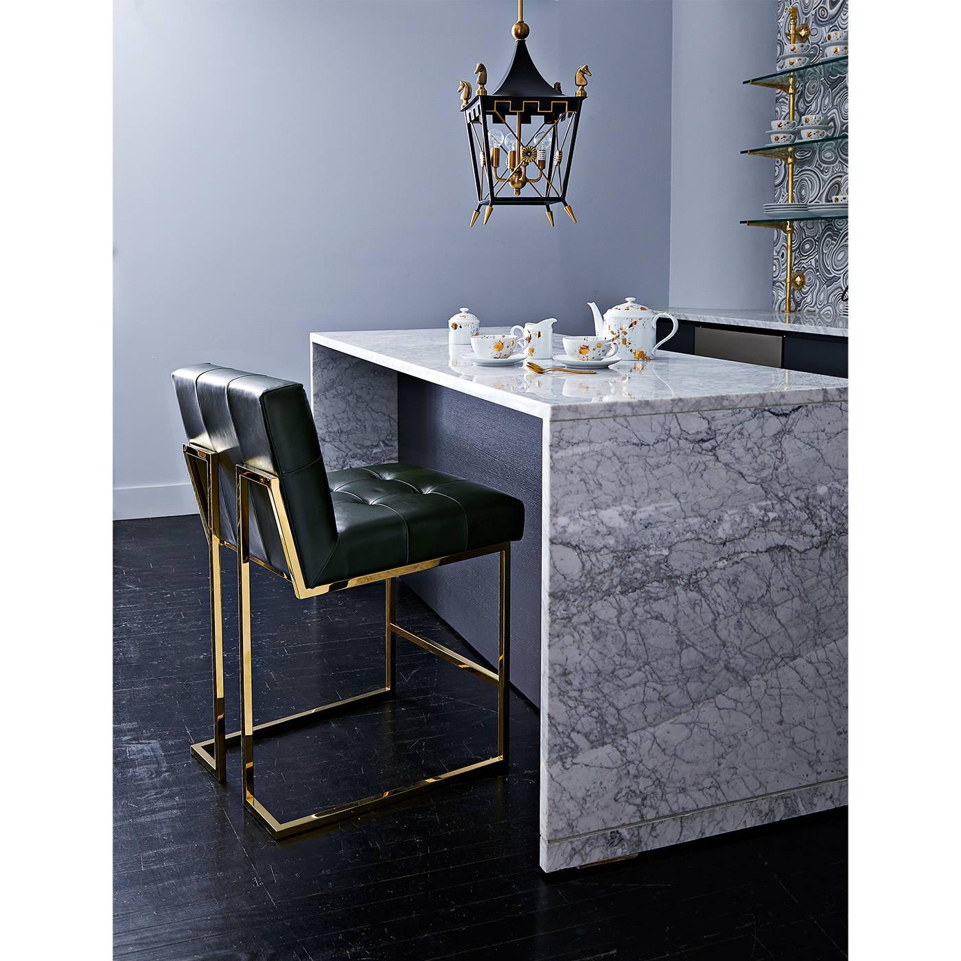 Polished Goldfinger Linen and Brass Counter Stool