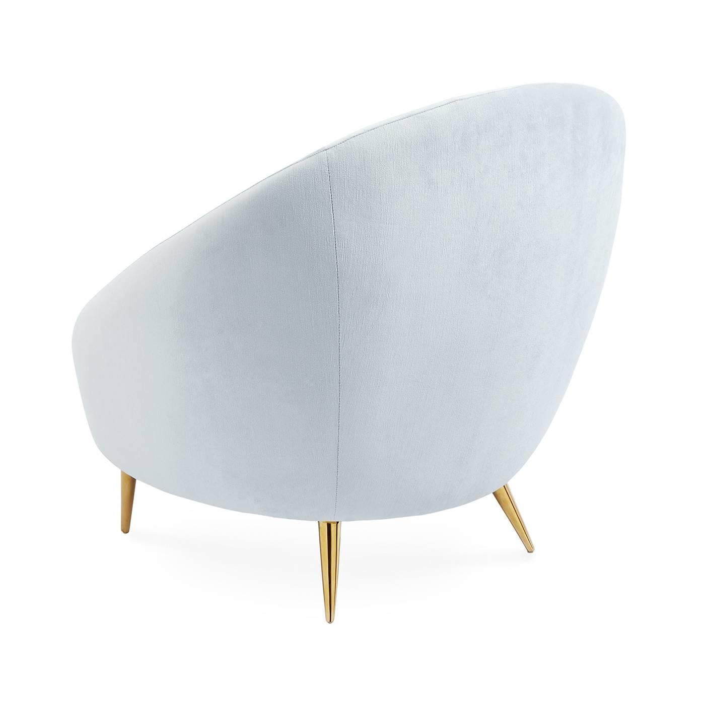 Polished Ether Lounge Chair in Ice Blue Velvet
