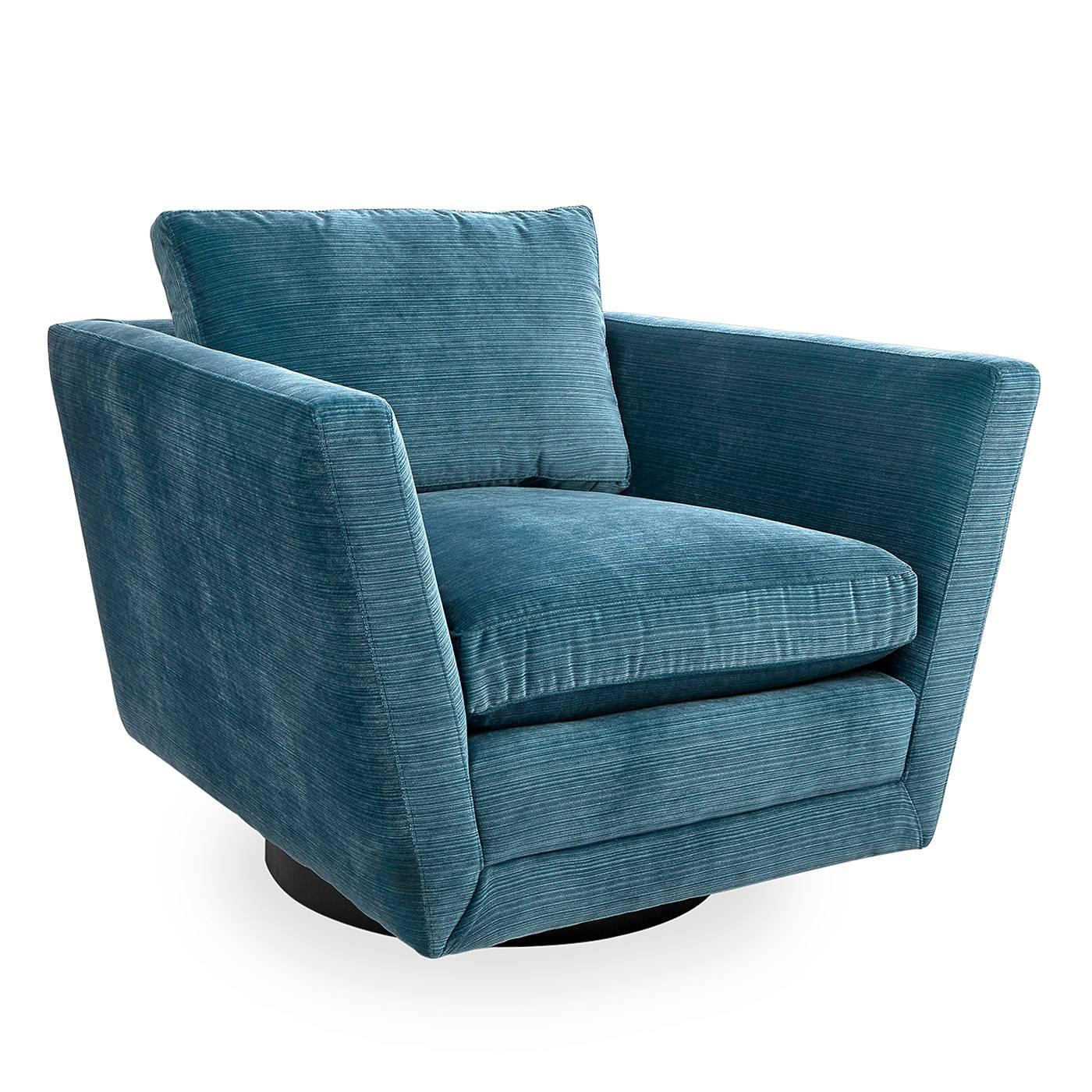 Sebastian Swivel Chair in Aegean Blue Velvet (21. Jahrhundert und zeitgenössisch)
