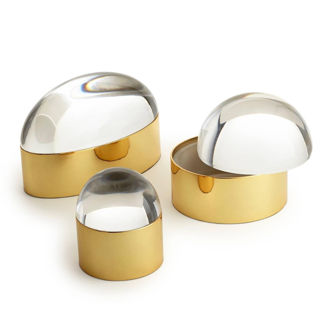 Details about   Jonathan Adler Globo Brass Lucite Boxes Large Clear 