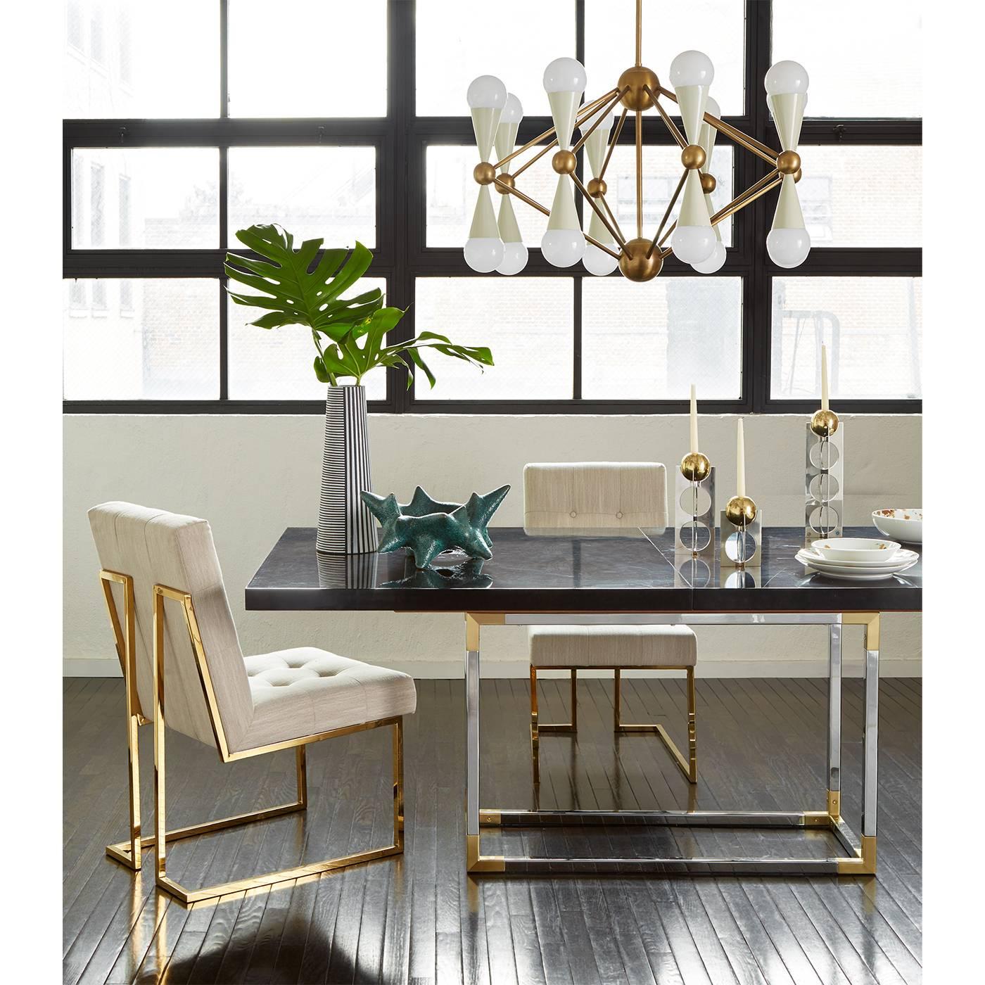 Modern Caracas Black and Brass Sixteen-Light Chandelier For Sale