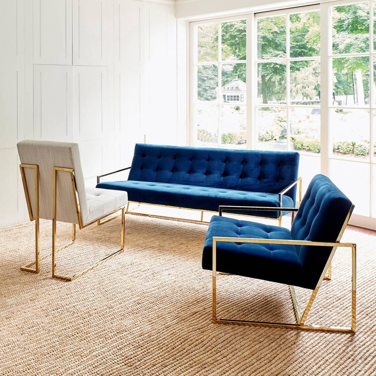 Goldfinger Velvet and Brass Apartment Sofa For Sale at 1stDibs