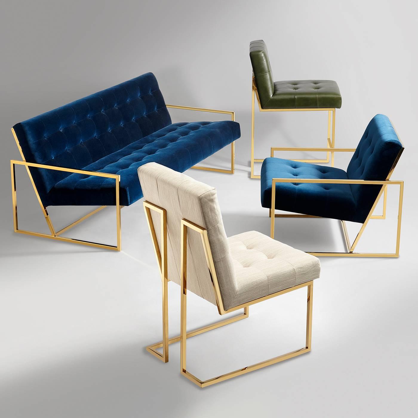 Modern Goldfinger Velvet and Brass Apartment Sofa