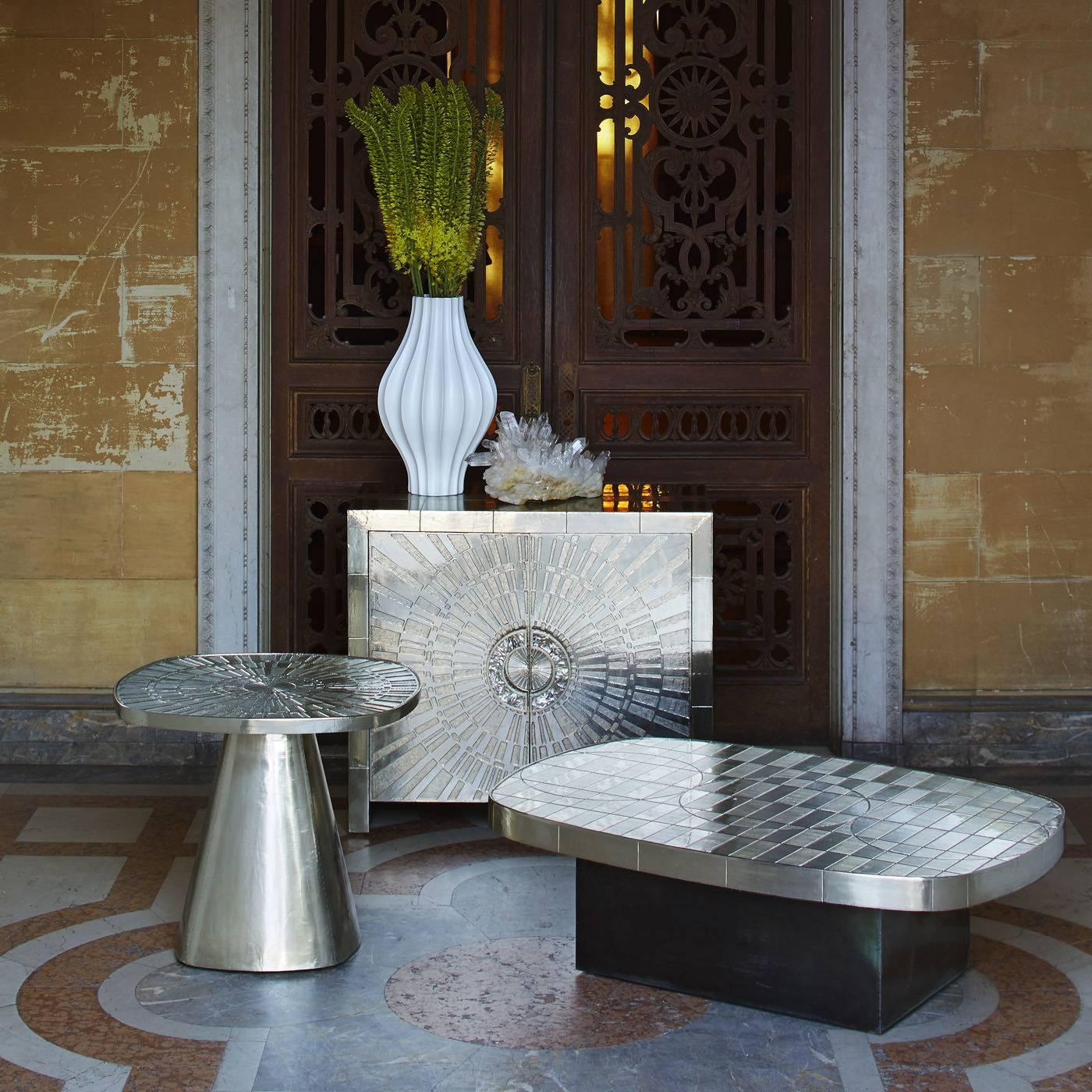 Contemporary Talitha Nickel Cocktail Table