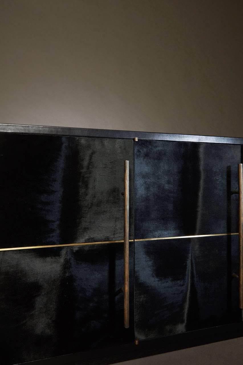 Raven Credenza Cabinet with Velvet Calf, Blackened Oak by Christina Z Antonio In New Condition For Sale In New York, NY