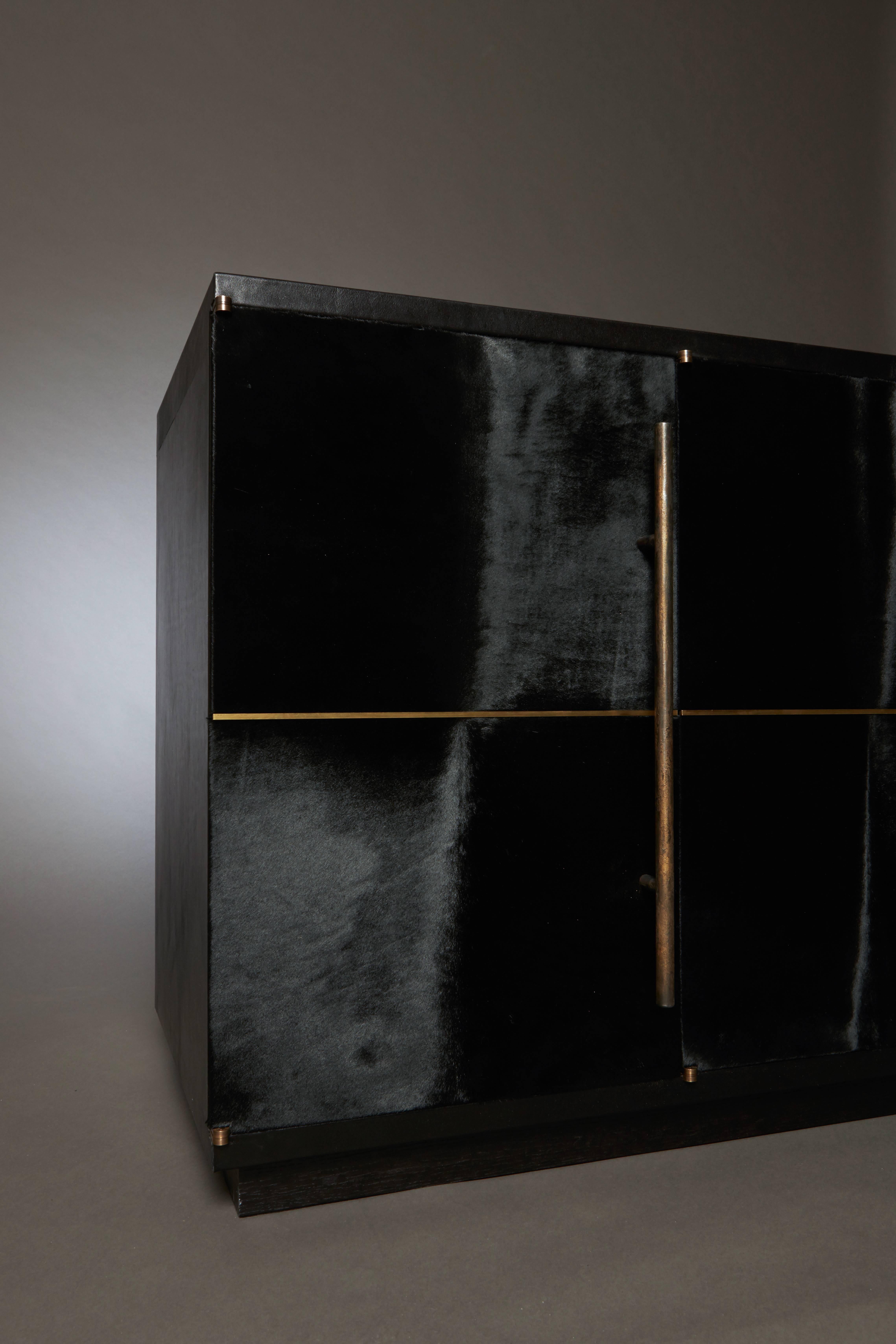 Contemporary Raven Credenza Cabinet with Velvet Calf, Blackened Oak by Christina Z Antonio For Sale