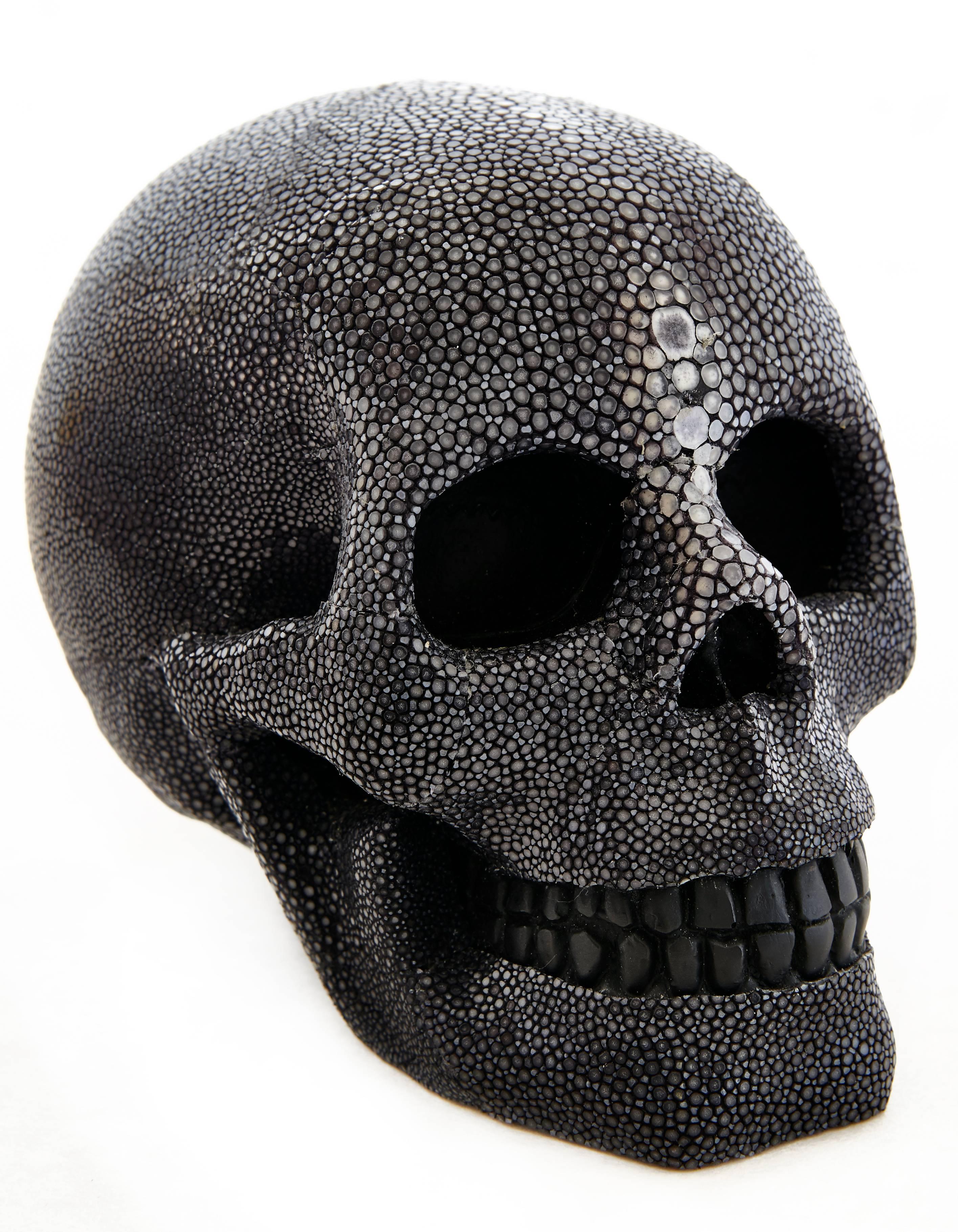 Adapted from Christina Z Antonio’s Cadavre Exquis installation at the Gramercy Park Hotel, this mini decorative sculpture features hand-molded shagreen covering a resin cast skull. Weight is 3lbs. .