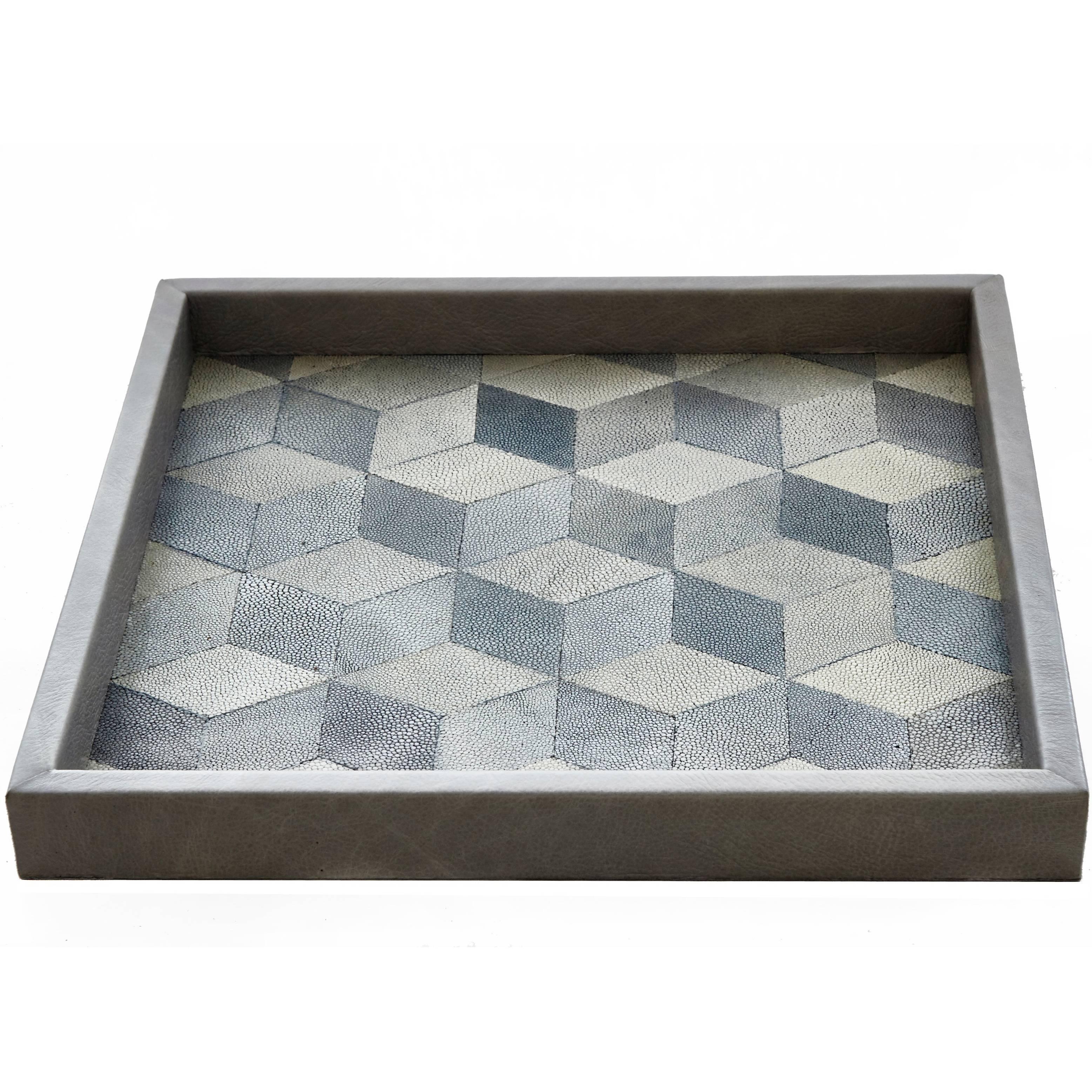 Hand-Crafted 'Geo' Shagreen Tray, Shagreen Marquetry by Christina Z Antonio For Sale