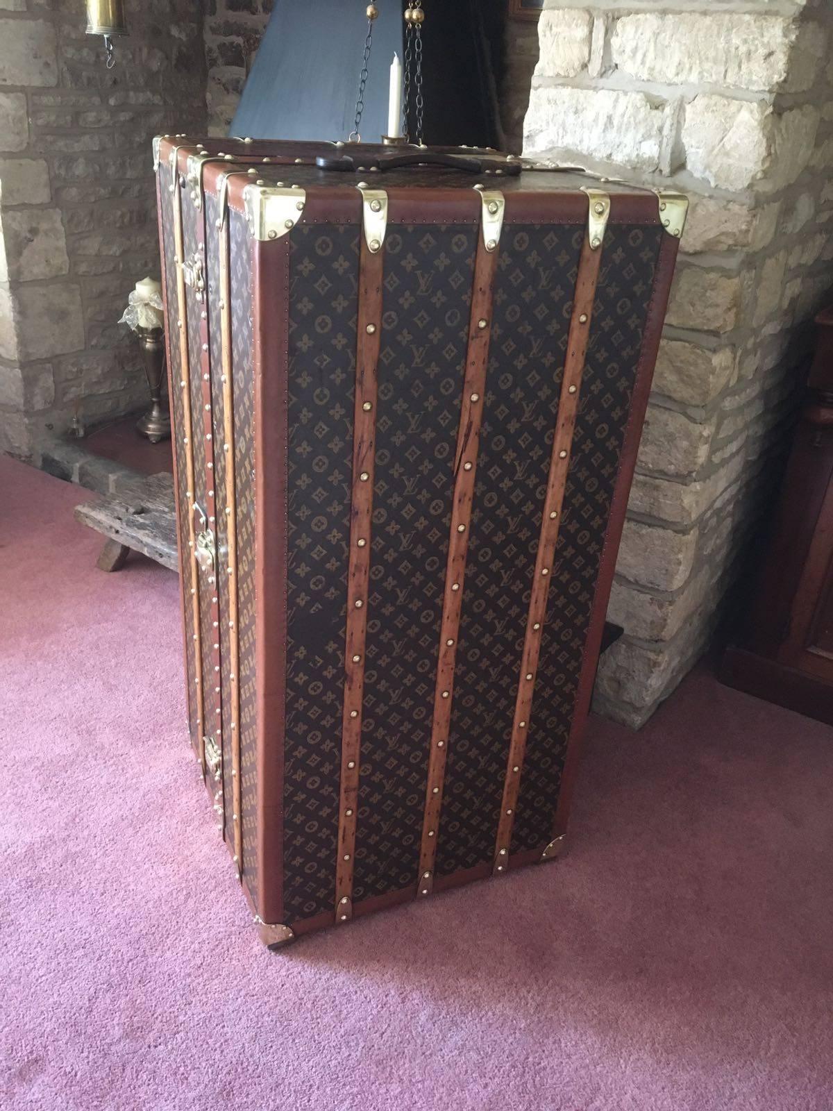 For sale a Louis Vuitton double wardrobe finished in monogram canvas believed to be owned by Qatar's founder - Sheikh Jassim bin Mohammed Al Thani from the famous Al Thani family, as it has his name written in Arabic on both sides 

The trunk is in