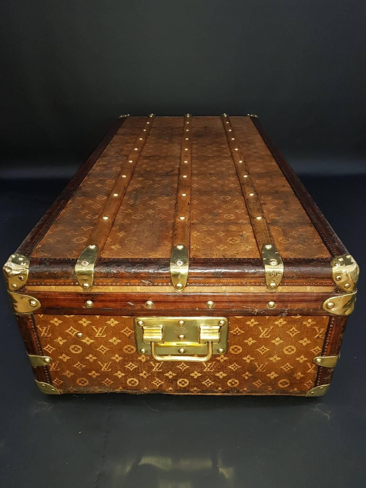 For sale an 1900s Louis Vuitton cabin trunk covered in monogram woven canvas with leather bounding and brass hardware.

In very good condition for age as can be seen on the photos.

Dimensions are 110cm x 55cm x 32cm.