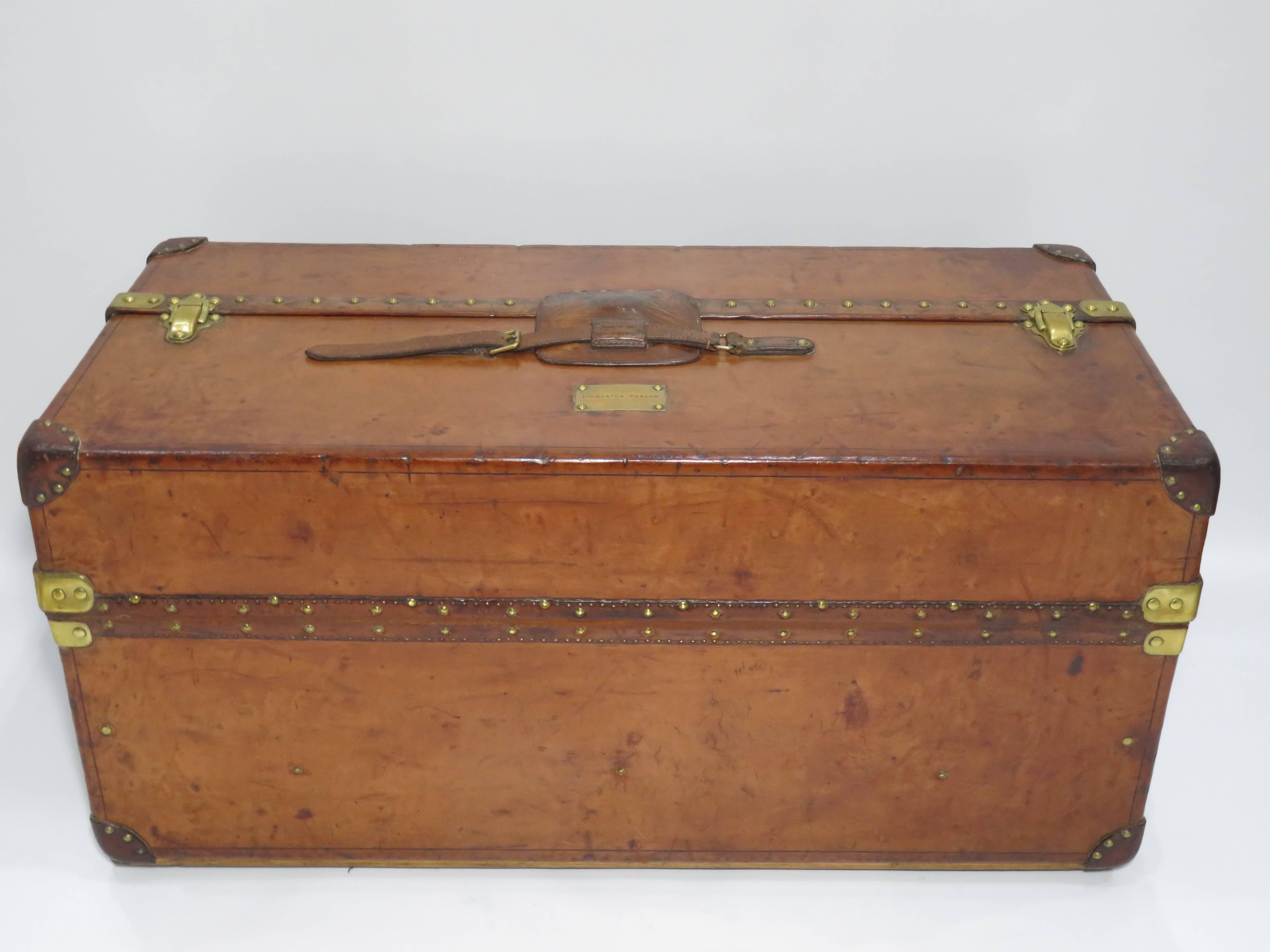 French 1910s Louis Vuitton Ideal Cowhide Leather Trunk 