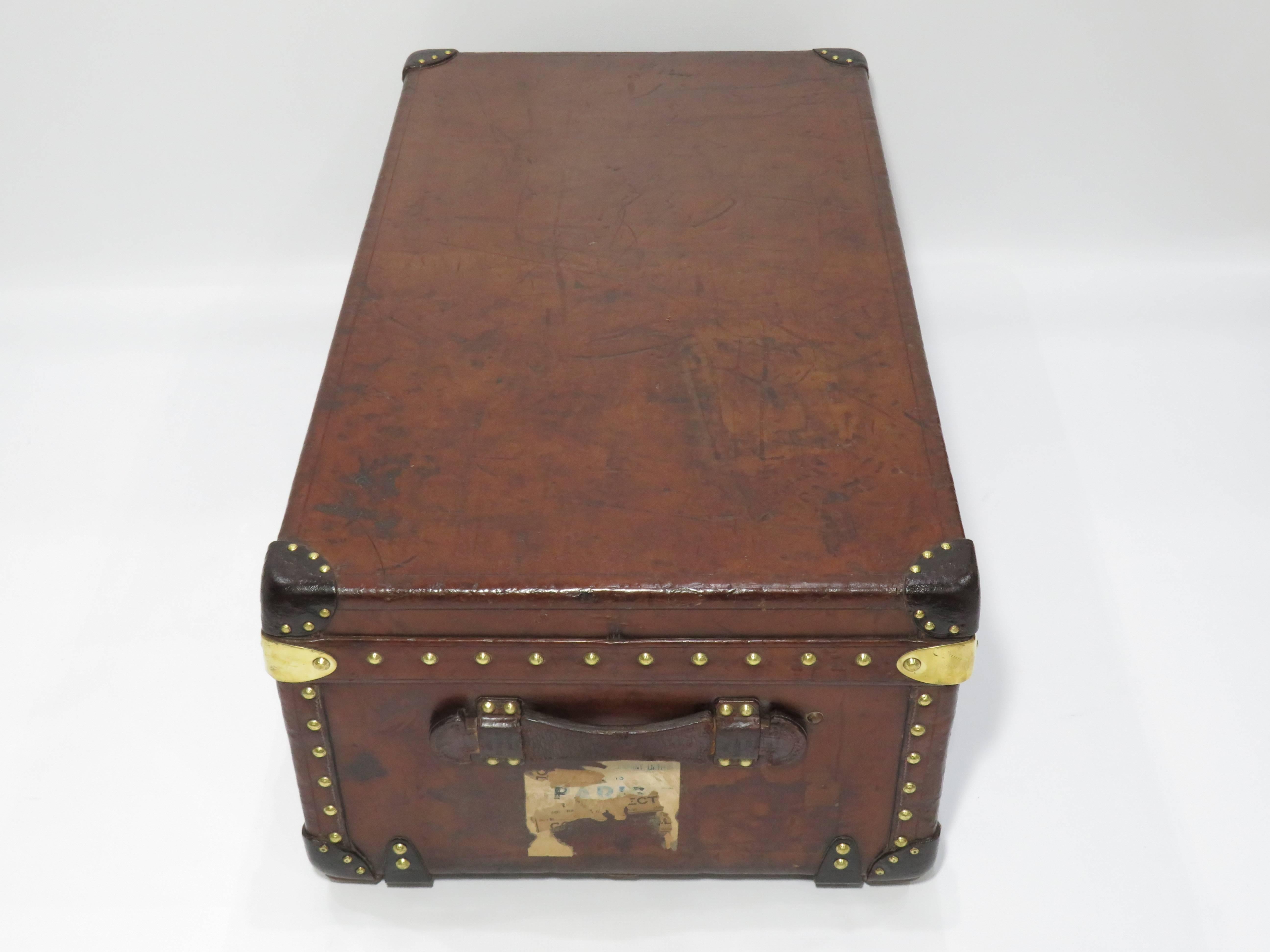 French Early 20th Century Louis Vuitton Cowhide Leather Cabin Trunk