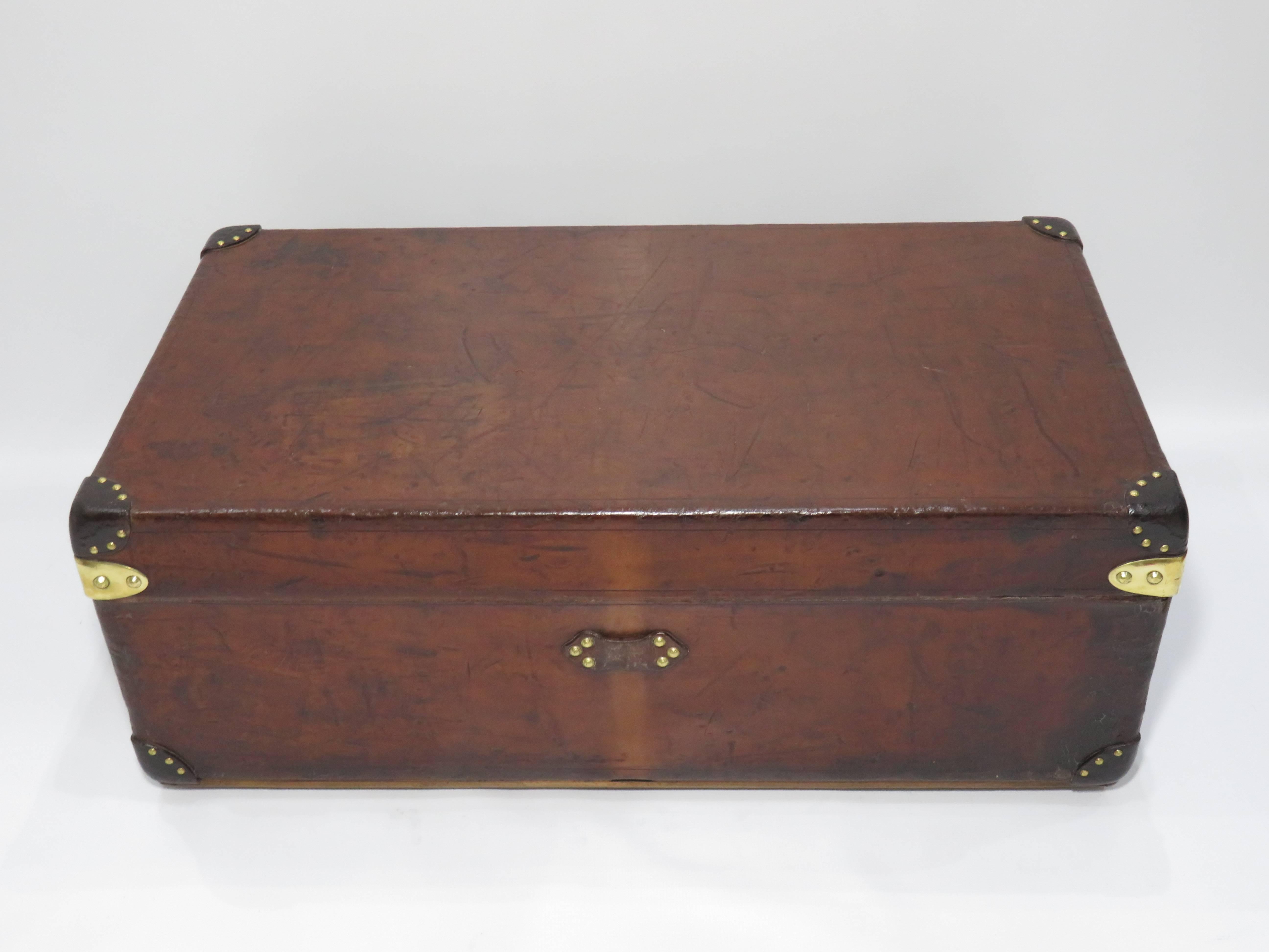 Brass Early 20th Century Louis Vuitton Cowhide Leather Cabin Trunk