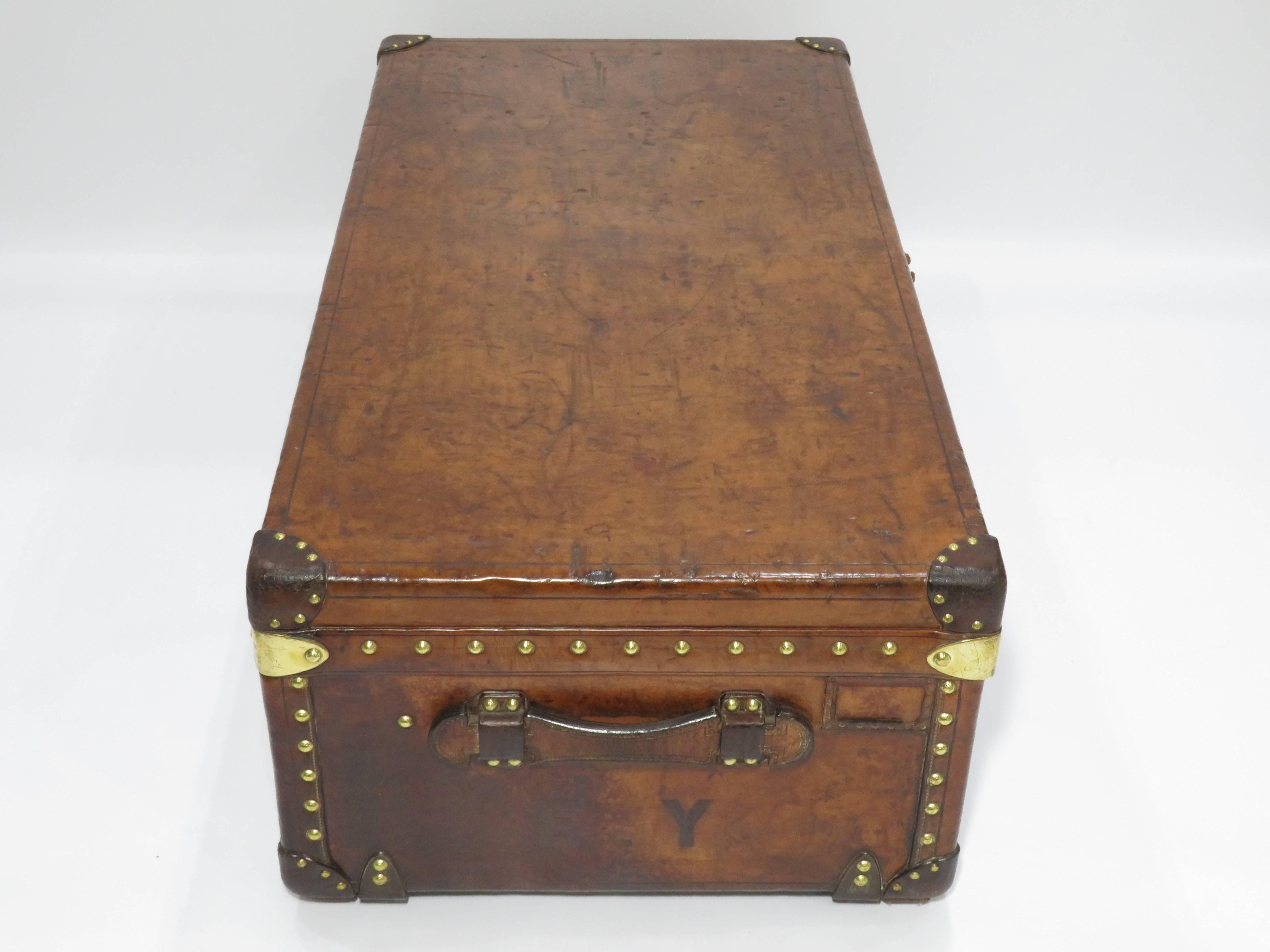 French Early 20th Century Louis Vuitton Cowhide Leather Cabin Trunk For Sale