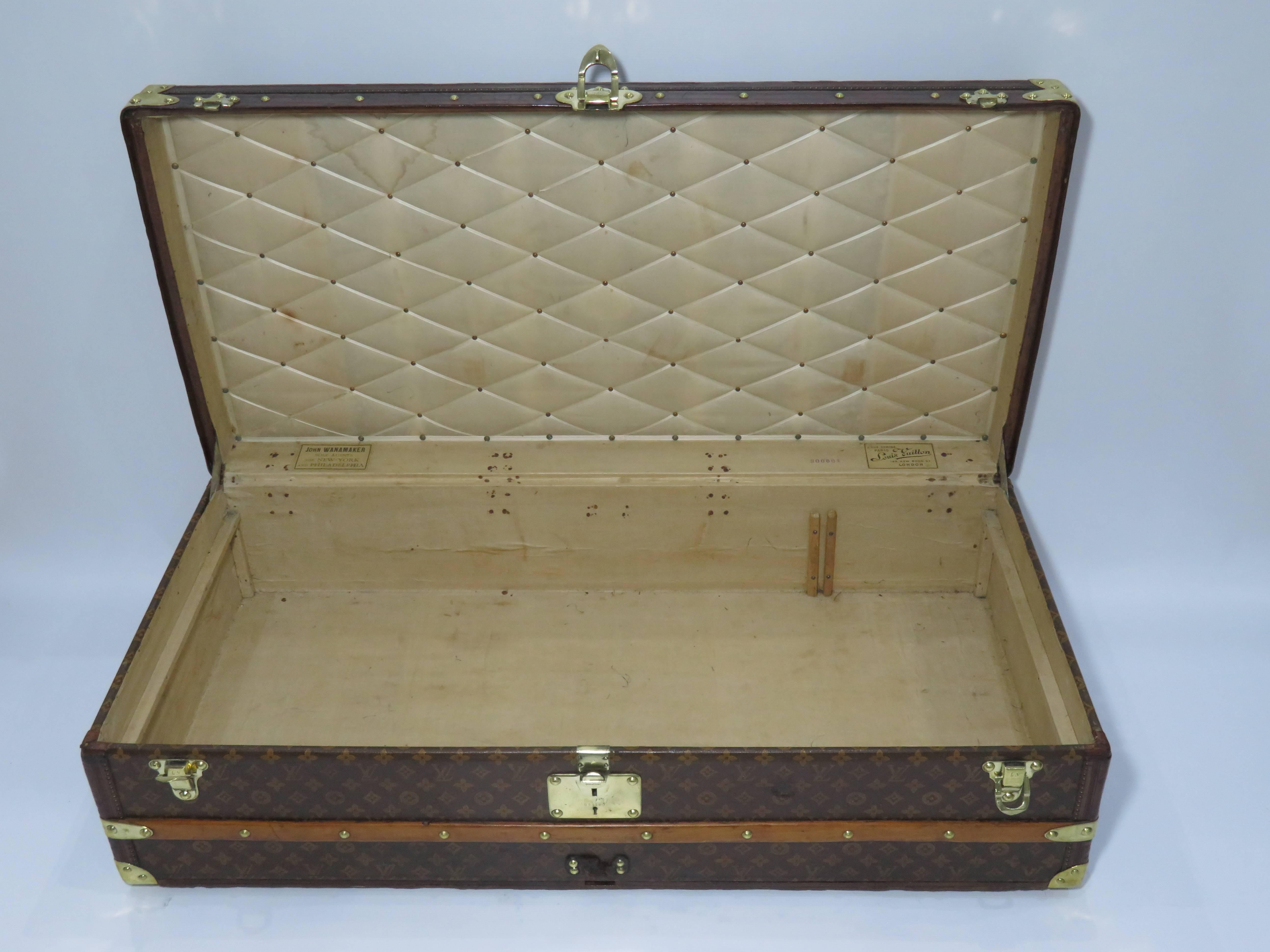 Antique Louis Vuitton Monogram Leather/Brass Cabin Trunk 5