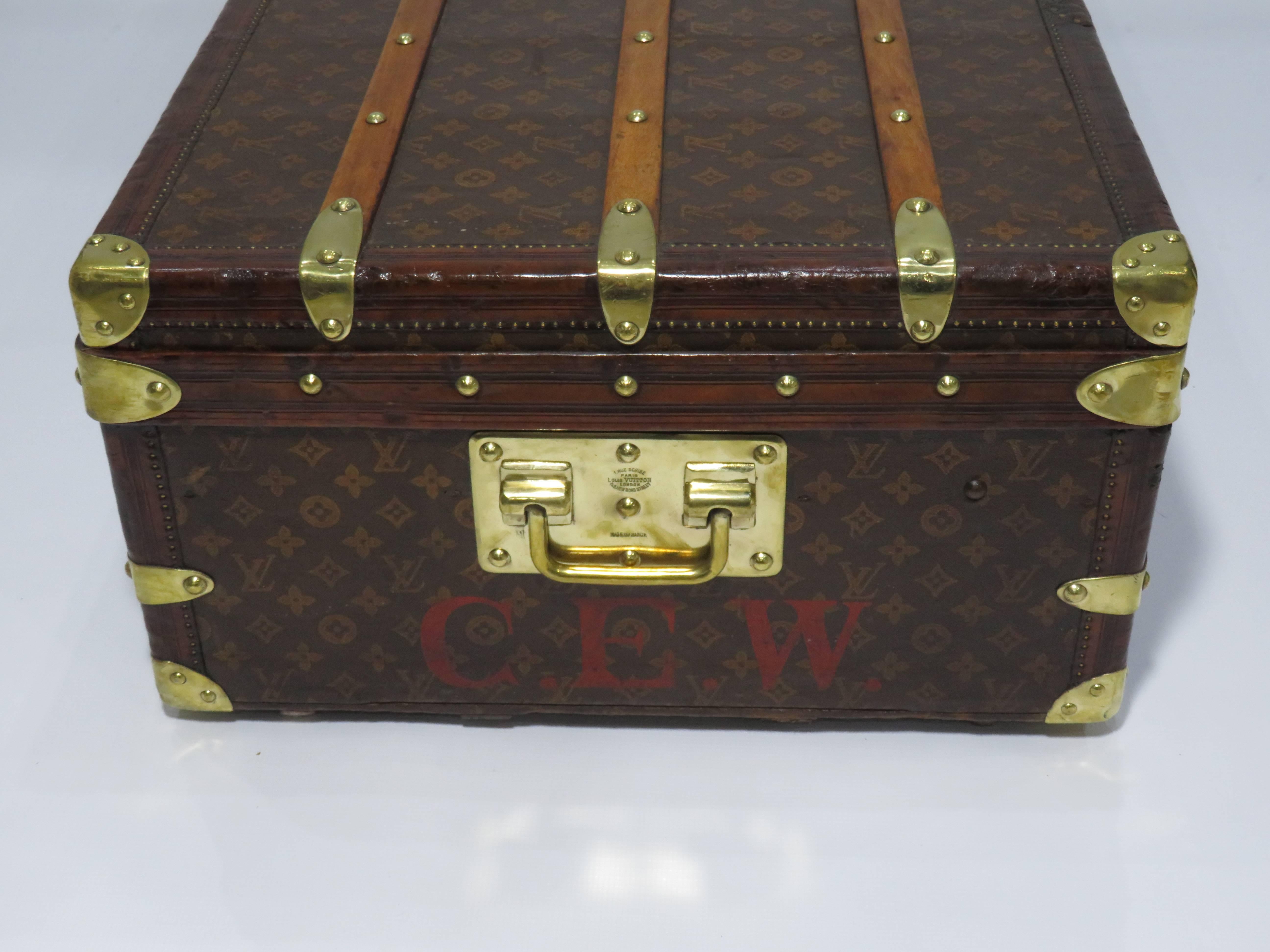 Antique Louis Vuitton Monogram Leather/Brass Cabin Trunk 2