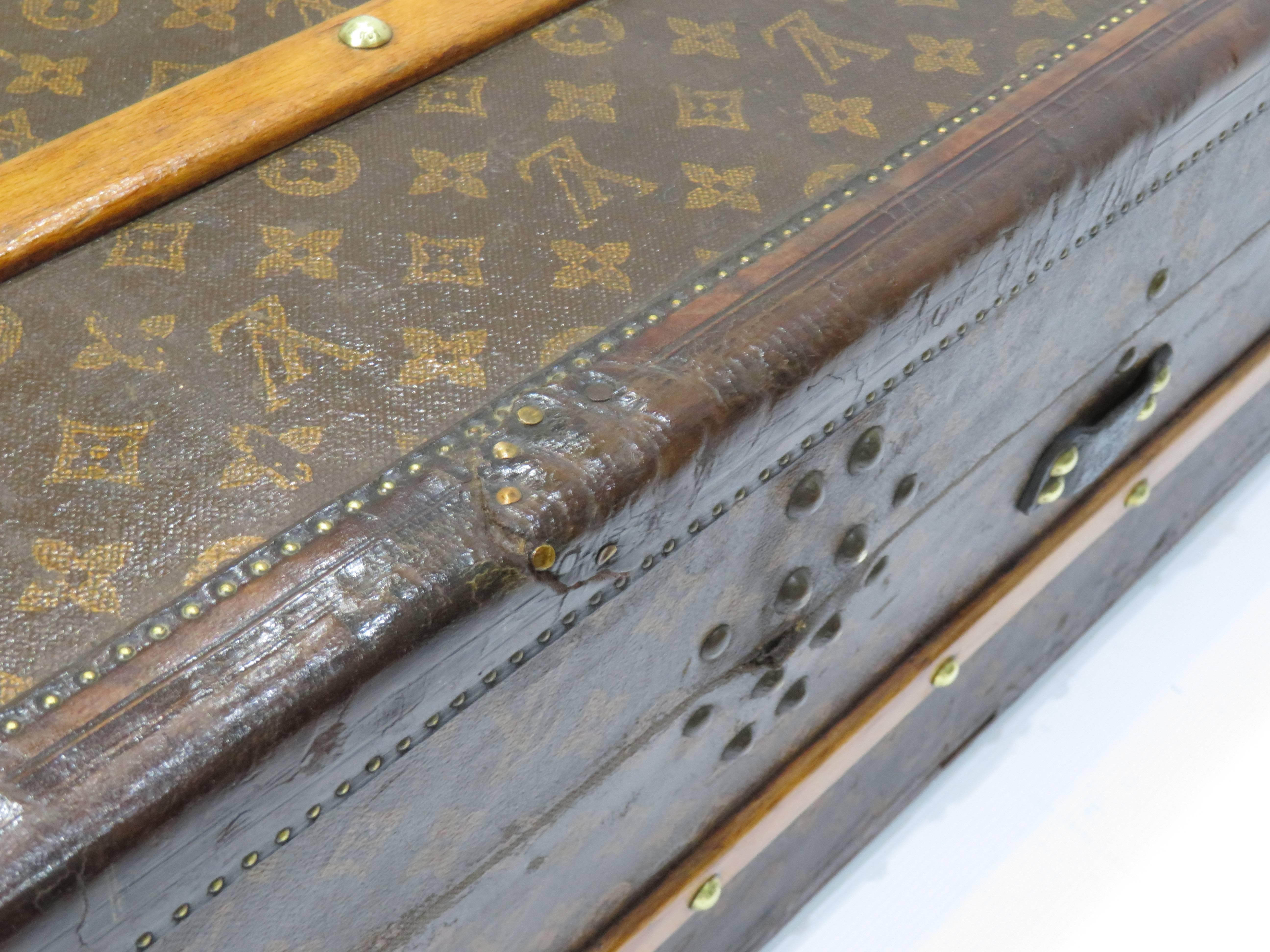 Antique Louis Vuitton Monogram Leather/Brass Cabin Trunk 4