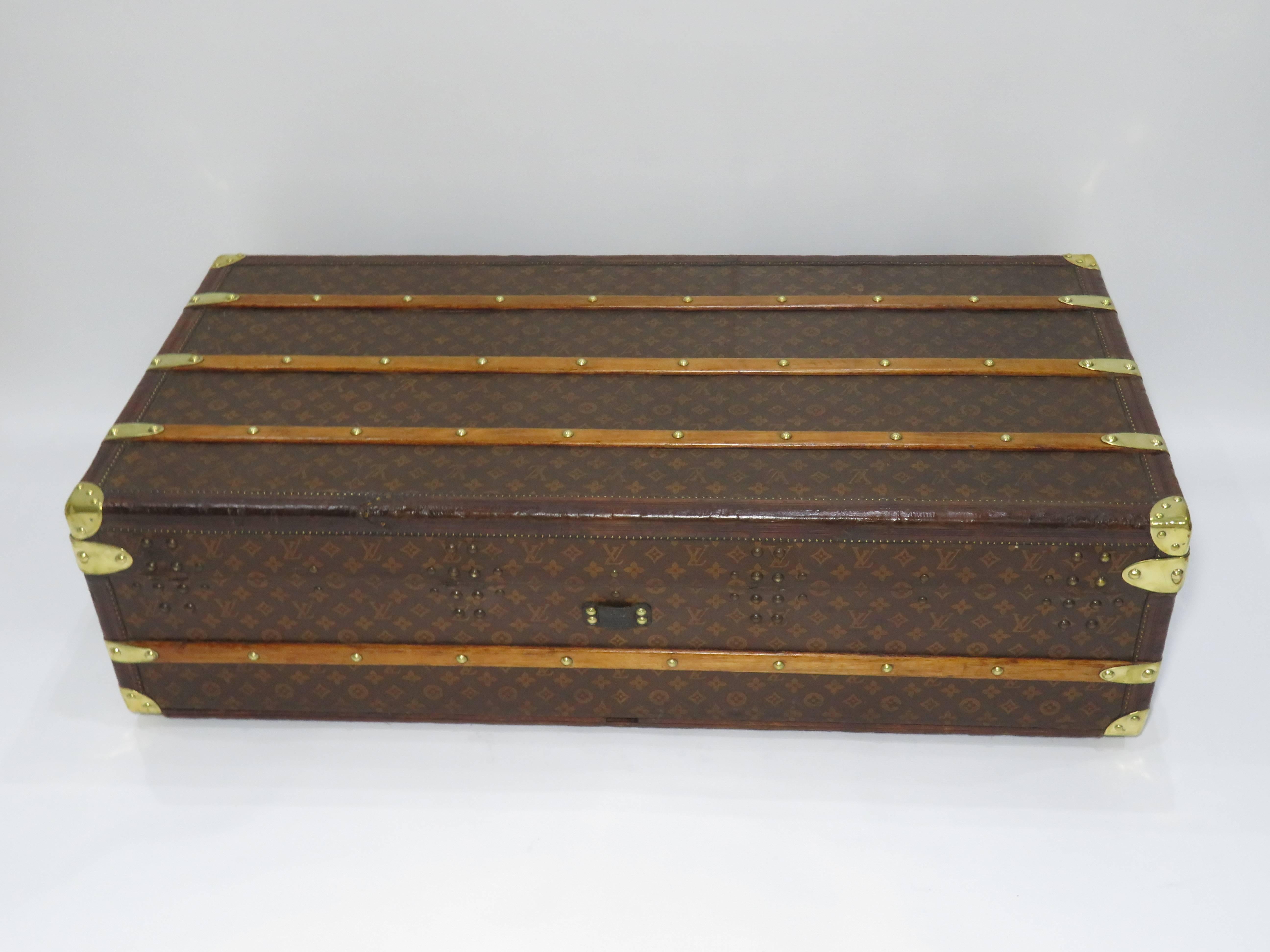 Early 20th Century Antique Louis Vuitton Monogram Leather/Brass Cabin Trunk