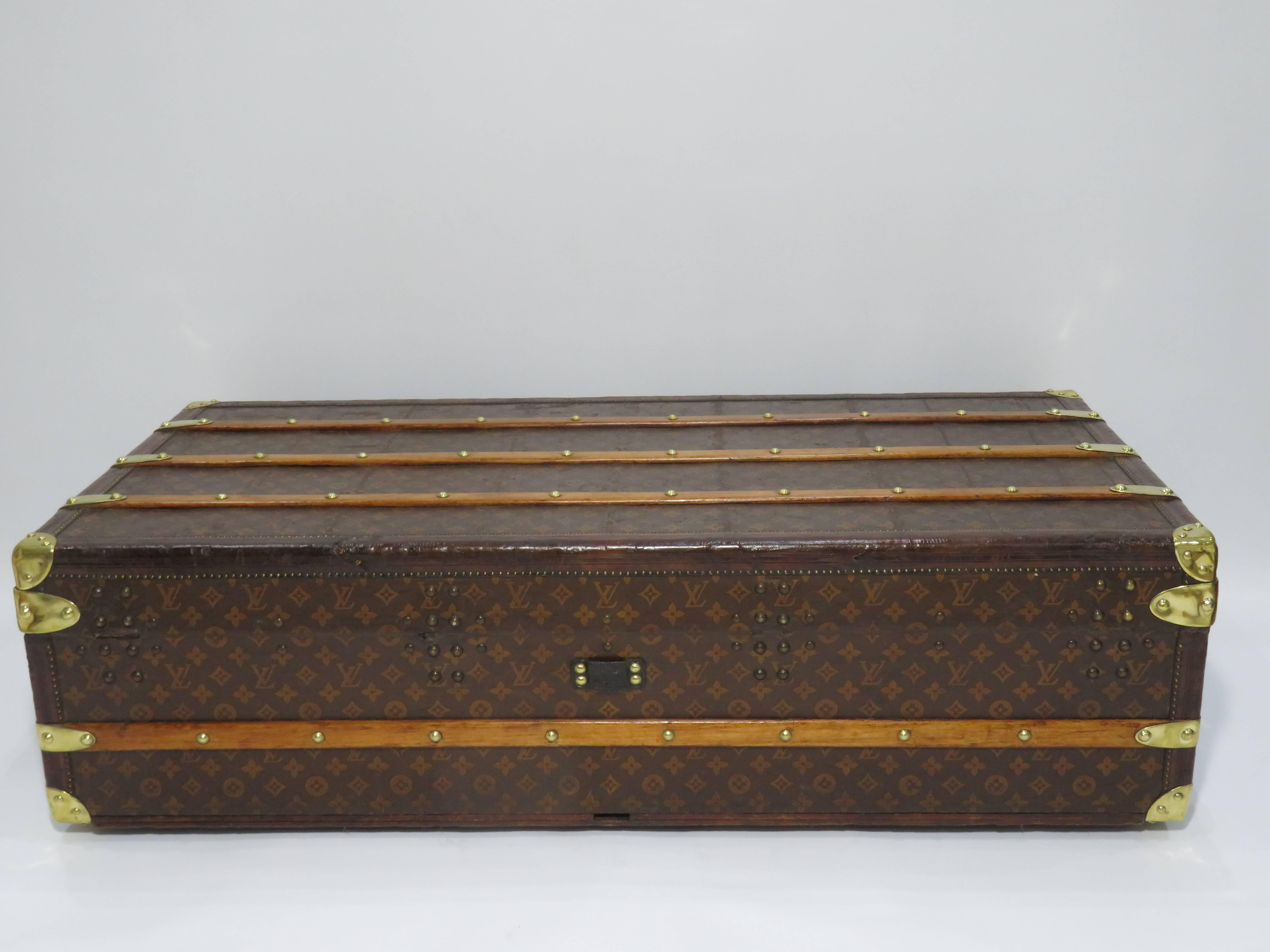 Antique Louis Vuitton Monogram Leather/Brass Cabin Trunk 1