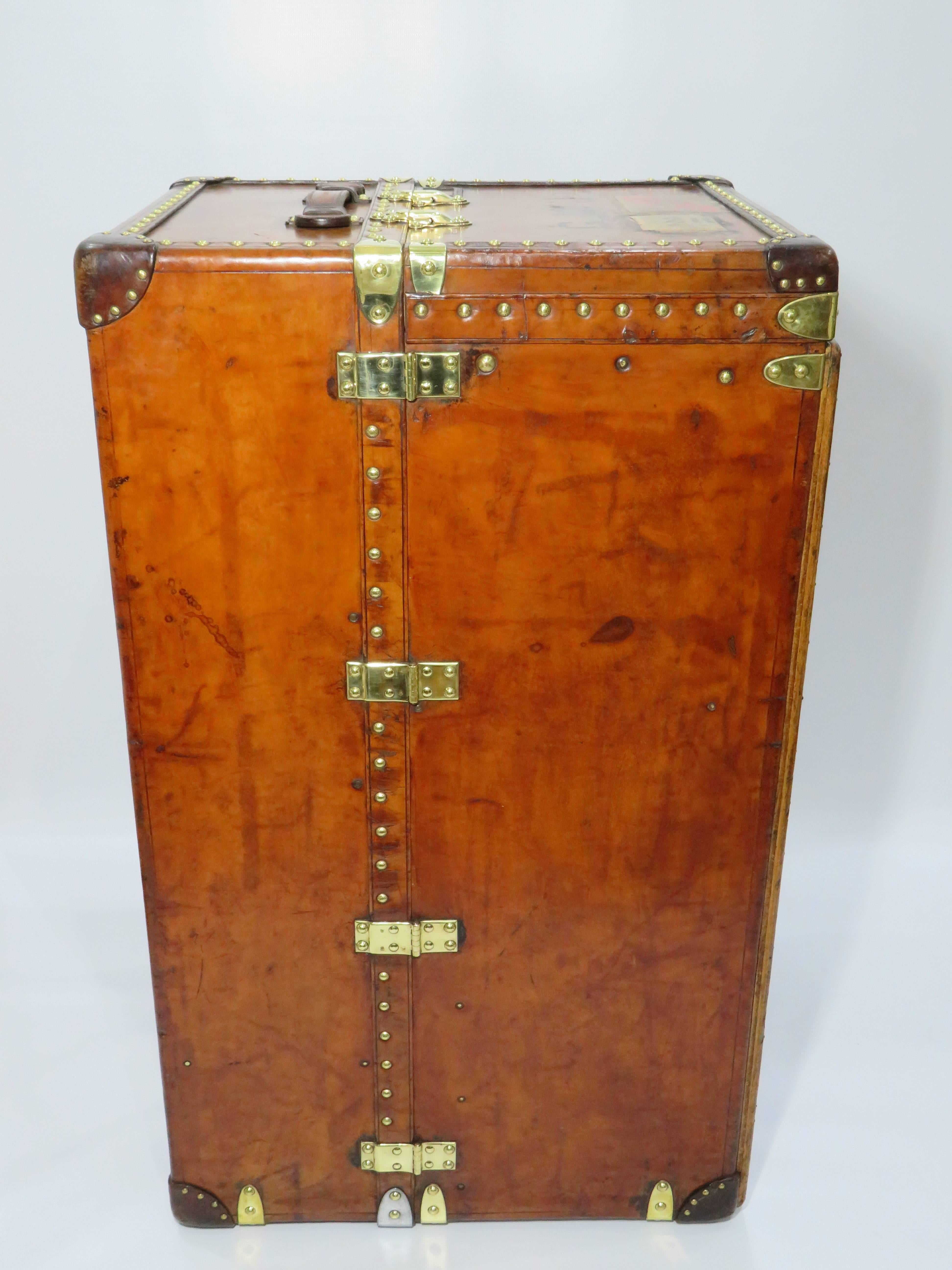 French Early 20th Century Louis Vuitton Haut Leather Wardrobe Trunk, Malle Armoire