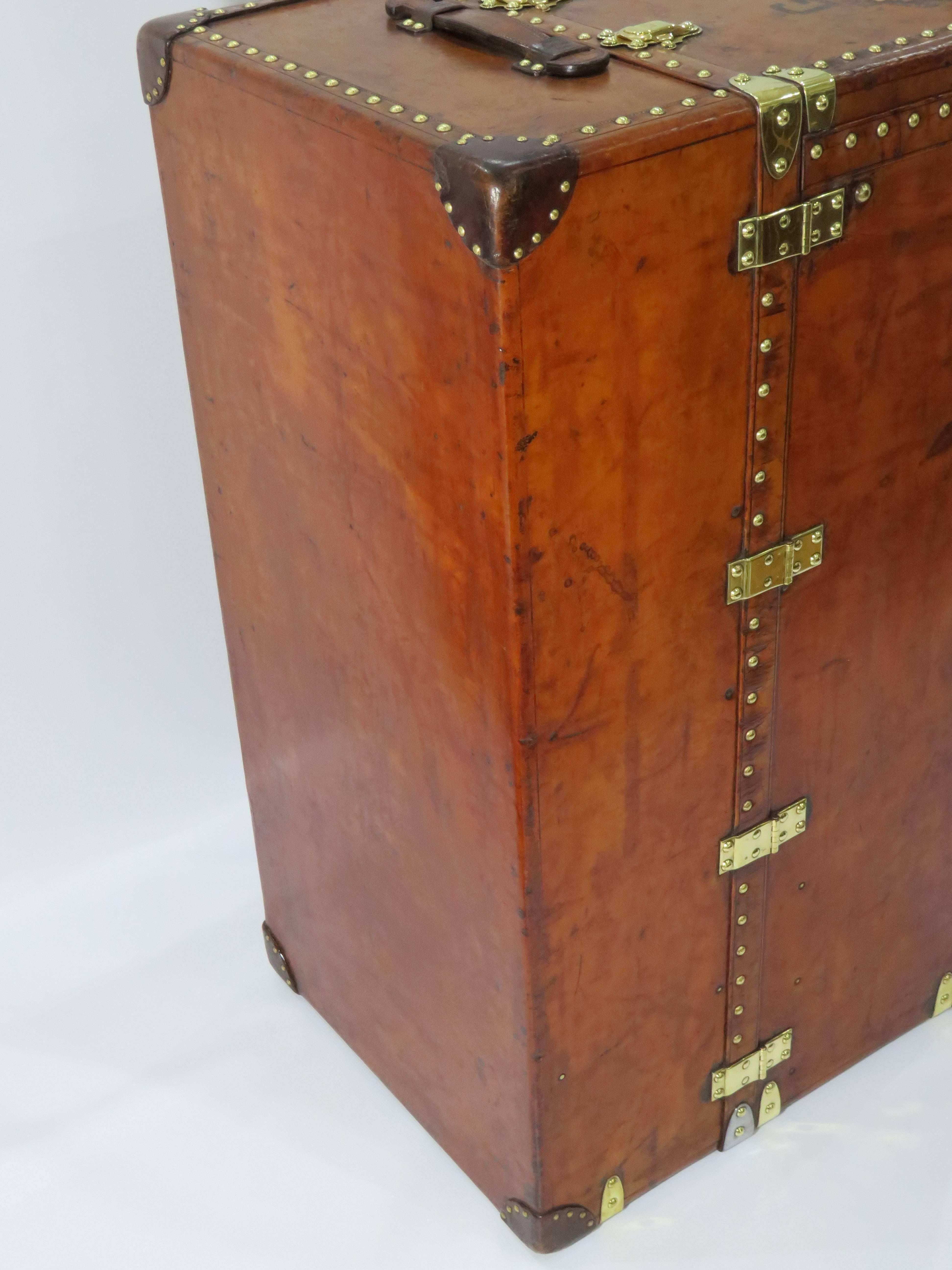 Early 20th Century Louis Vuitton Haut Leather Wardrobe Trunk, Malle Armoire In Excellent Condition In London, GB