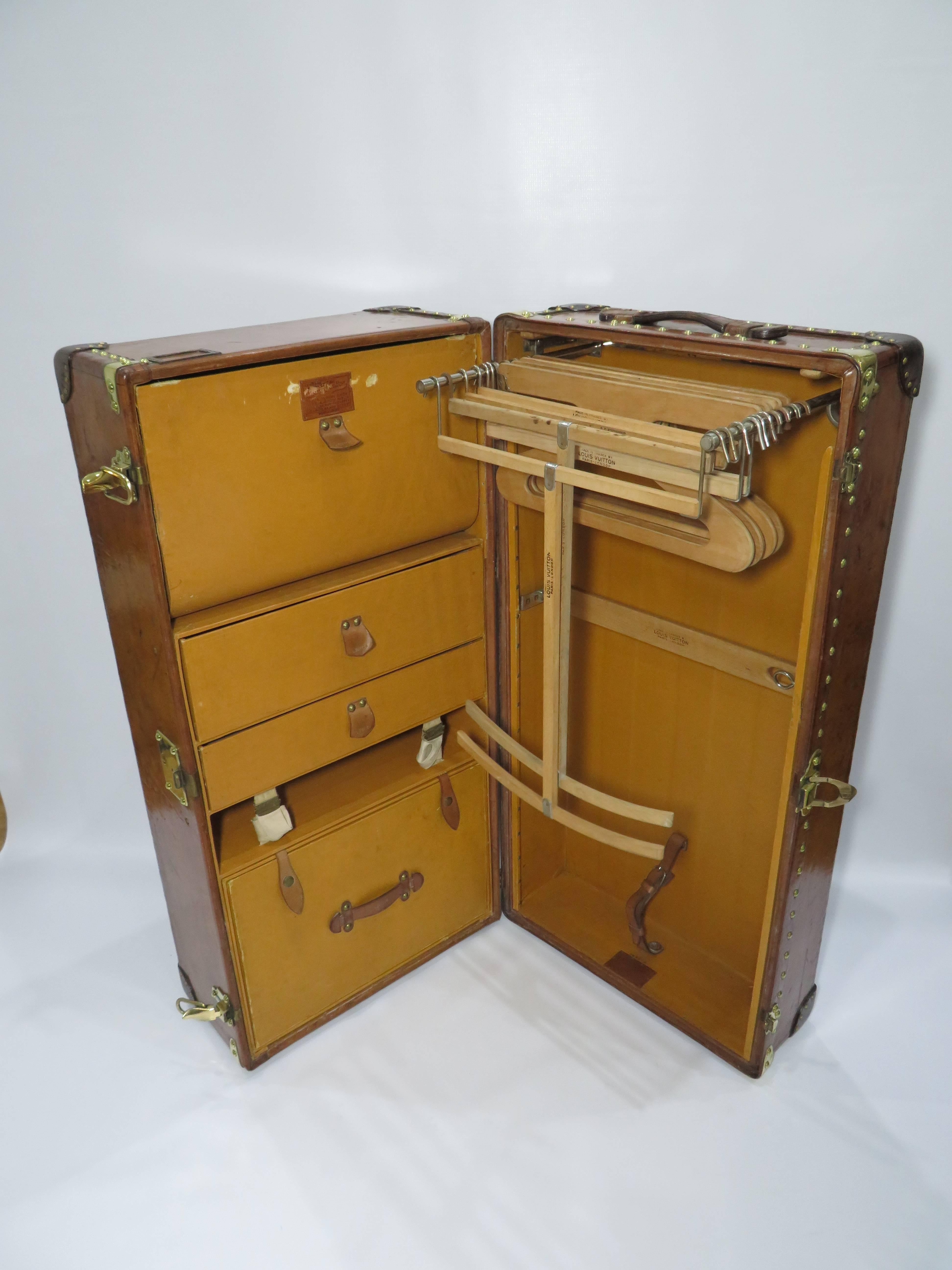 Early 20th Century Antique Louis Vuitton Calf Leather Wardrobe Trunk For Sale