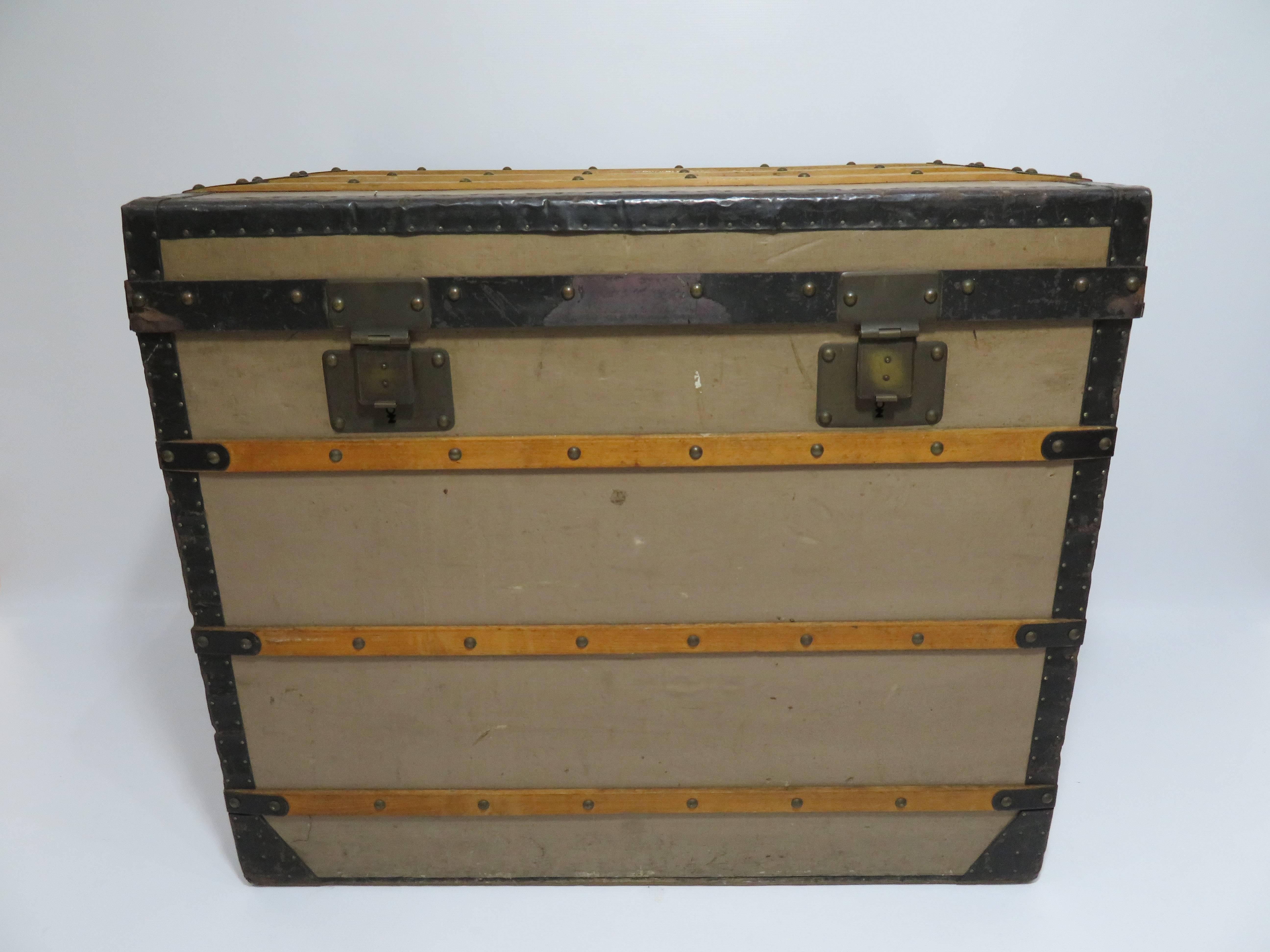 For sale the trunk that changed the future of Louis Vuitton, as it was the first flat top trunk he designed and manufactured back in 1850s.
Made before 1859 at his old workshop as seen on the interior label. 
That design made him famous and it was