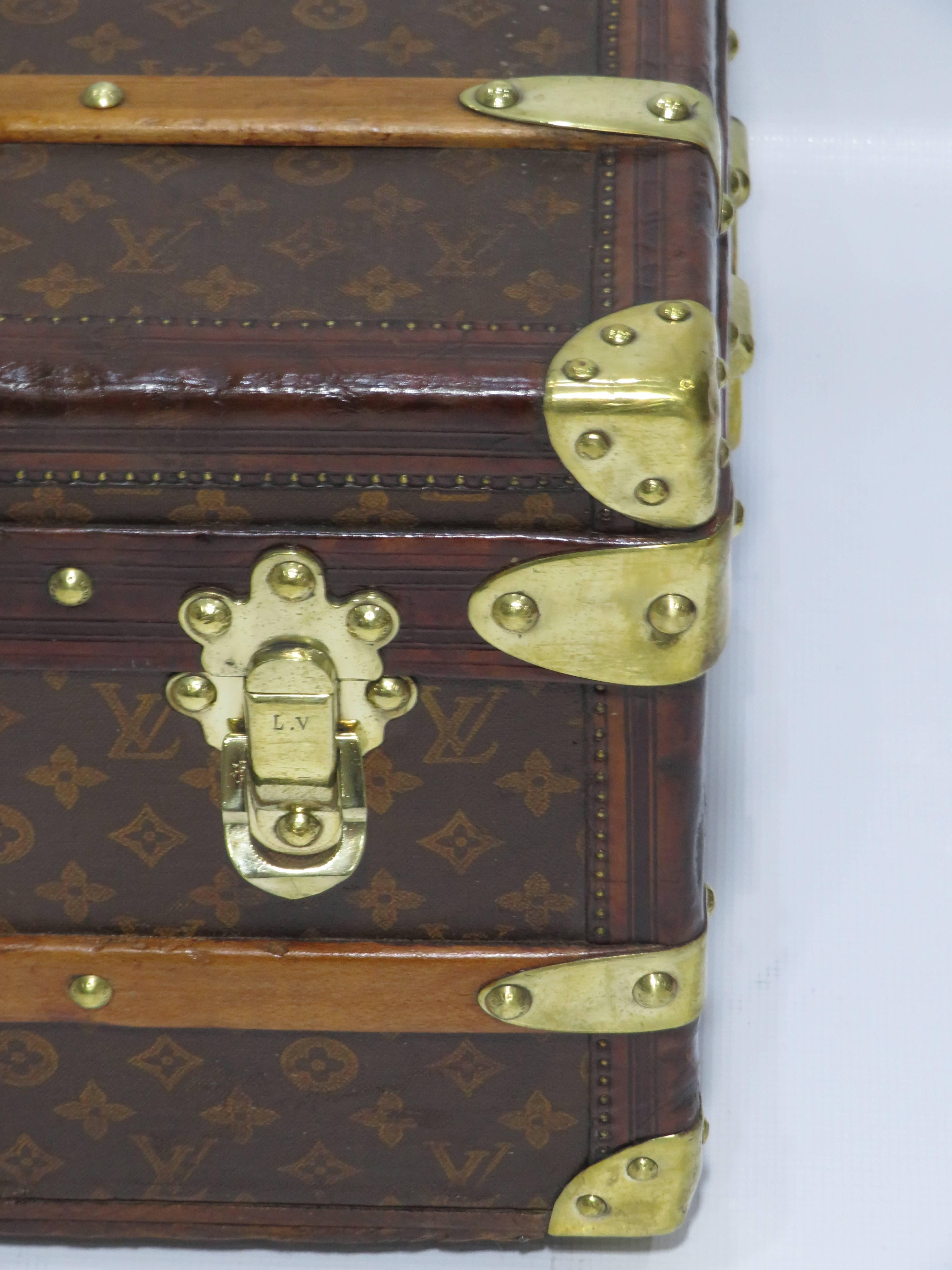 Antique Louis Vuitton Monogram Leather/Brass Cabin Trunk 3