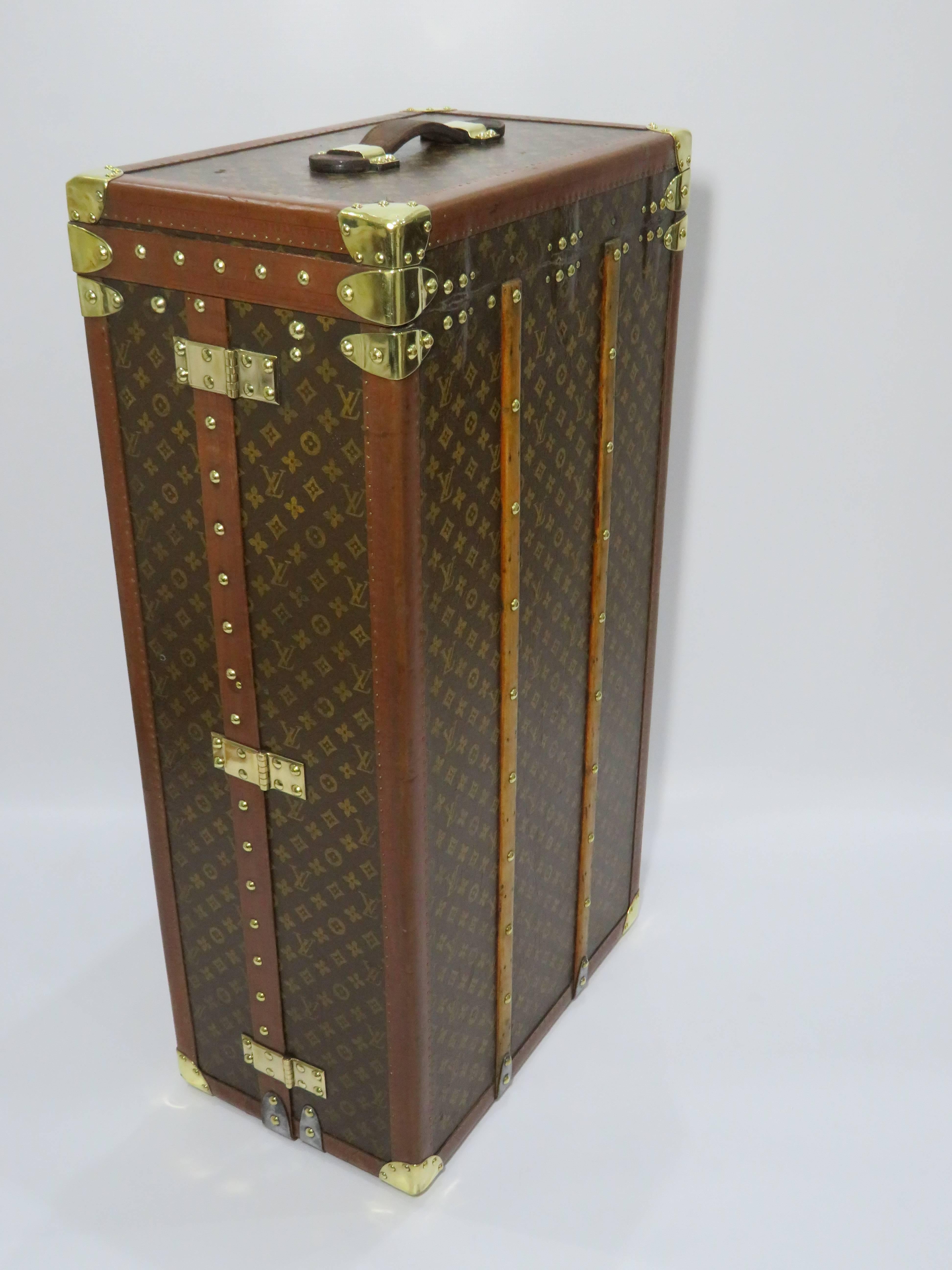 Brass 1920s Louis Vuitton Monogram Double Wardrobe Trunk