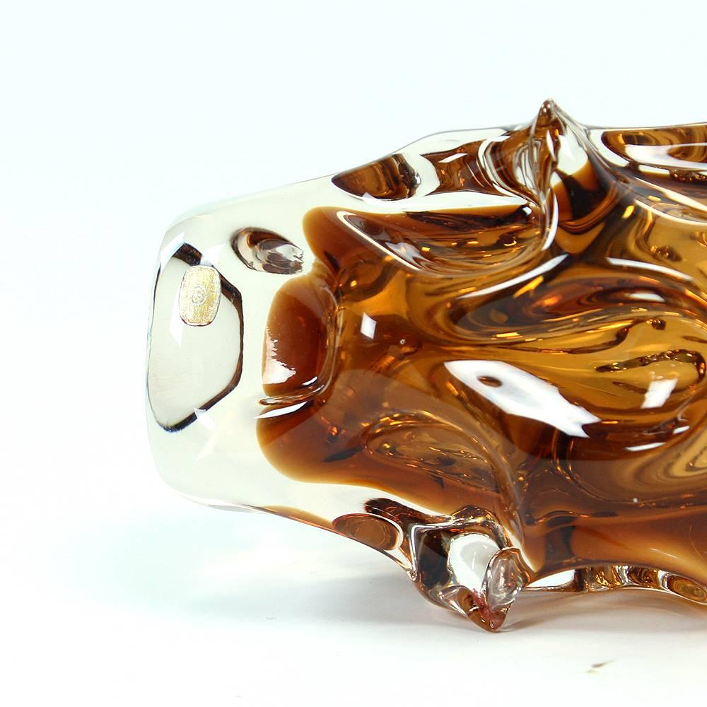 Handmade Jan Beranek Metallurgical Glass Vase in Amber, Czechoslovakia, 1959 In Good Condition In Zohor, SK