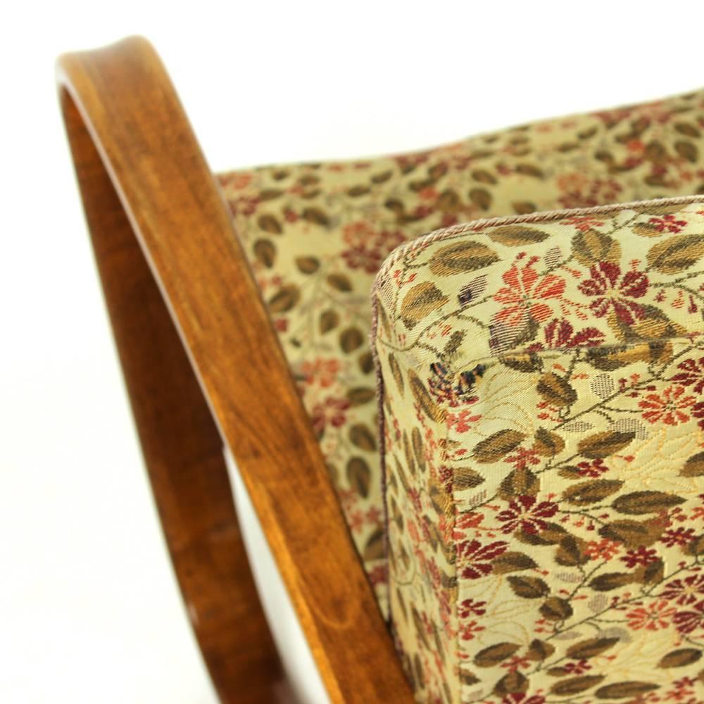 Fabric H-269 Armchairs by J. Halabala in Original Floral Pattern, Czechia, circa 1940s For Sale