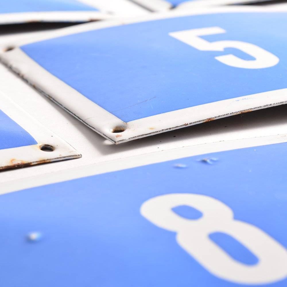 Industrial Metal Number Plates in Blue and White, Czechoslovakia, circa 1960 For Sale