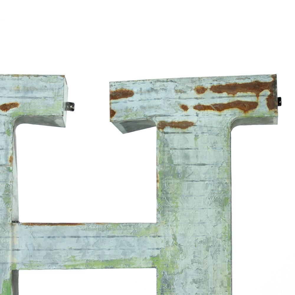 Painted Large Industrial Metal Letter H, Czechoslovakia, circa 1960